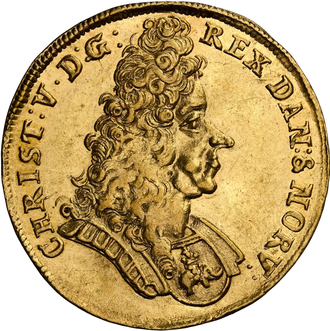 DENMARK. Ducat, 1693. Copenhagen Mint. Christian V. NGC MS-61.