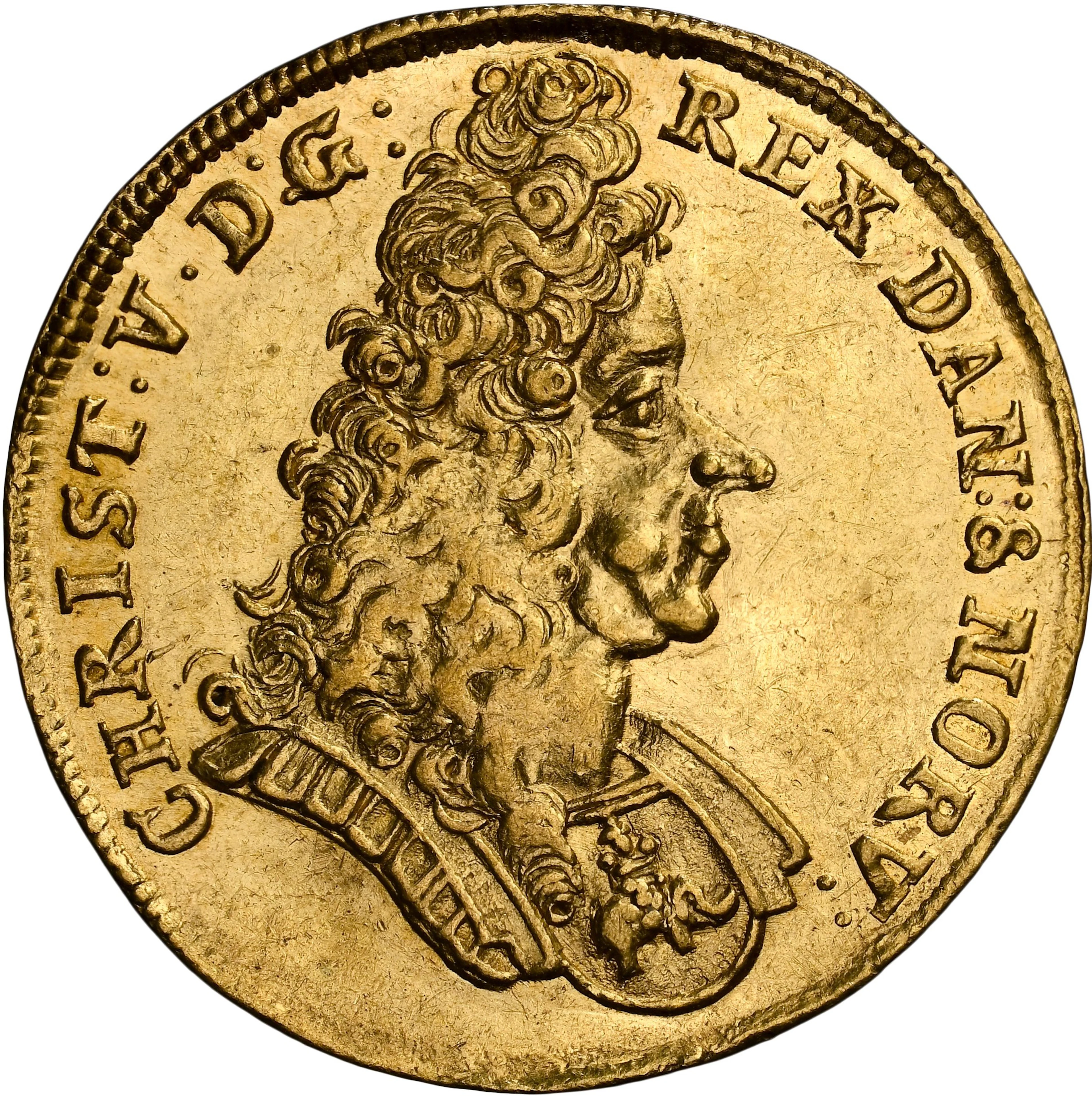DENMARK. Ducat, 1693. Copenhagen Mint. Christian V. NGC MS-61.