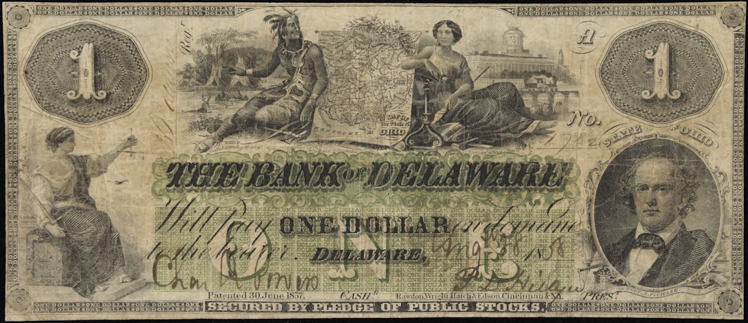 Delaware, Ohio. Bank of Delaware. 1858 $1. Fine.