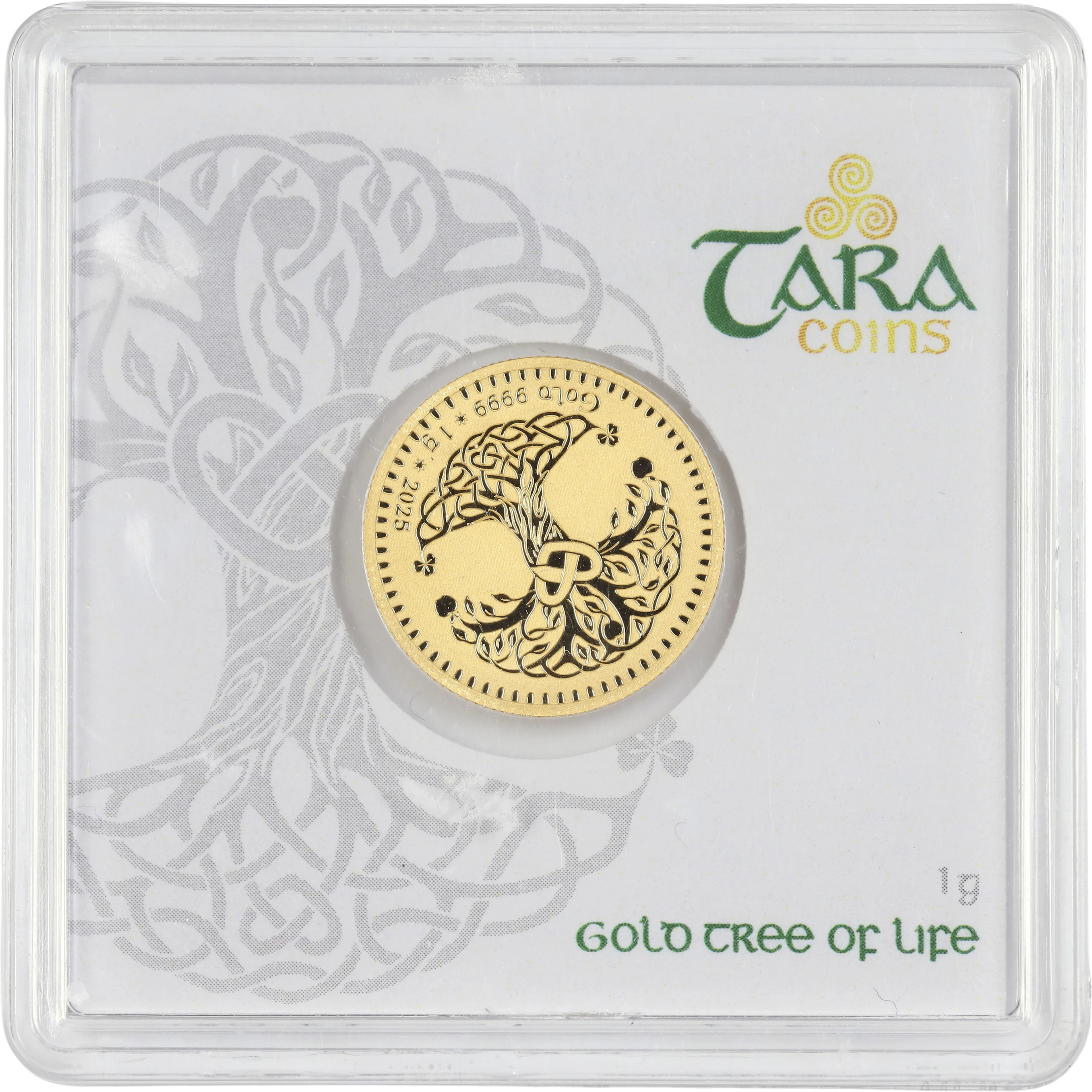 (0.032 oz, 1 g AGW). Tara Coins Tree of Life 1 gram Gold Round.