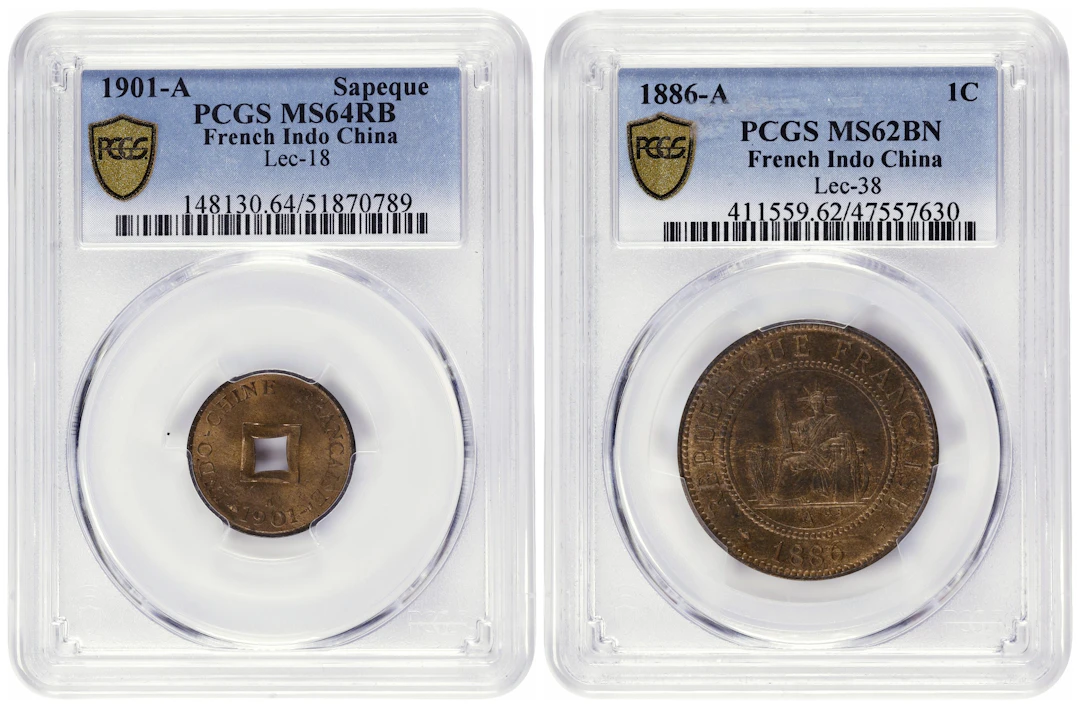 FRENCH INDO-CHINA. Duo of Mixed Denominations (2 Pieces), 1886 & 1901.