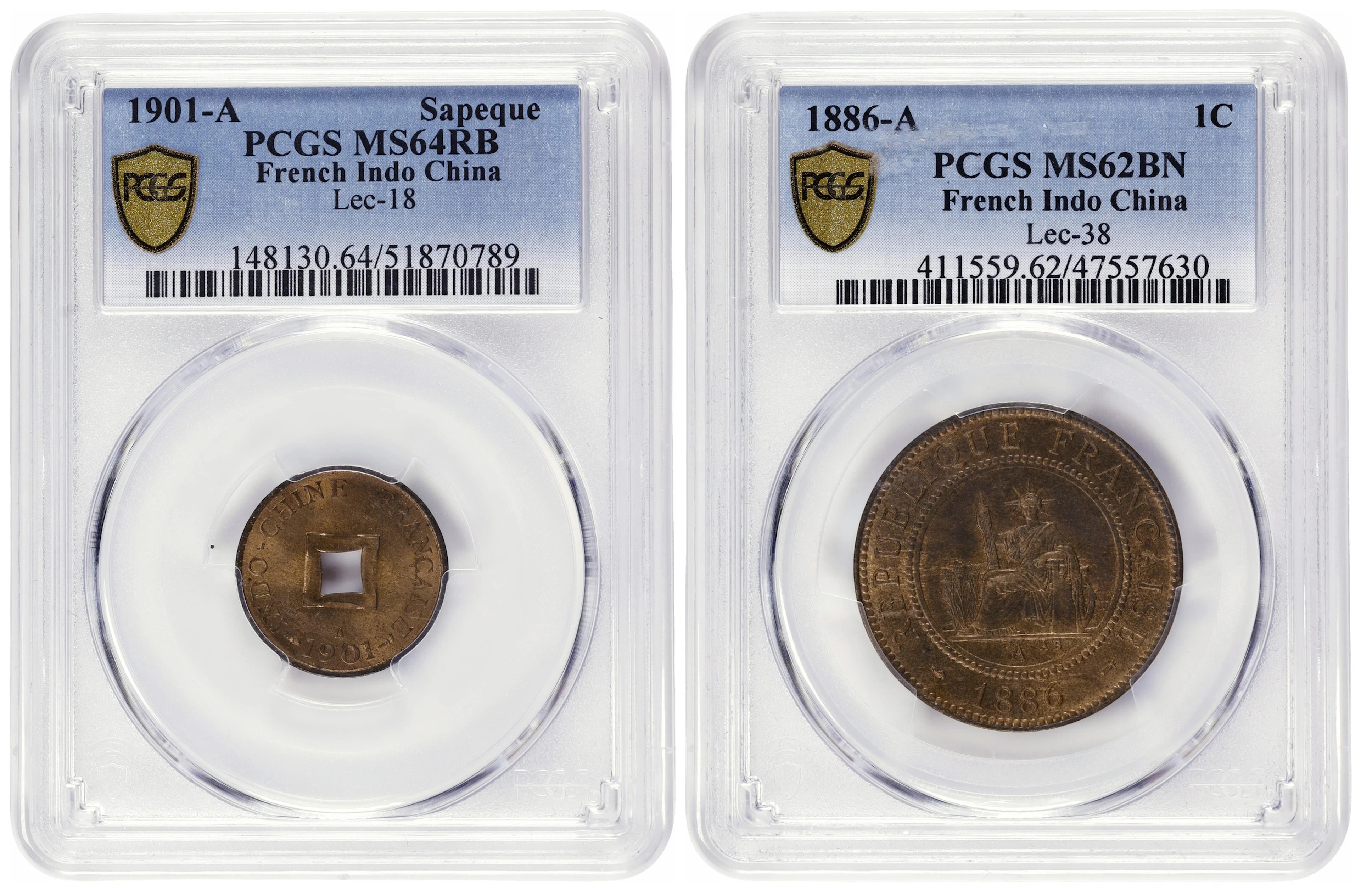 FRENCH INDO-CHINA. Duo of Mixed Denominations (2 Pieces), 1886 & 1901.