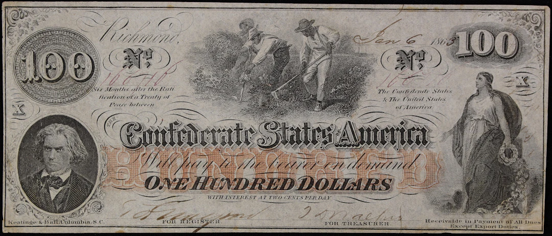 T-41. Confederate Currency. 1863 $100. Extremely Fine.