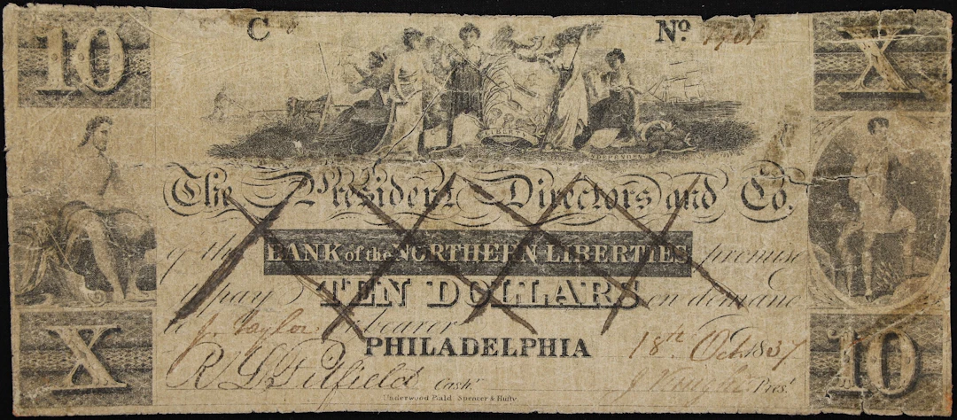 Philadelphia, Pennsylvania, Bank of the Northern Liberties. 1837 $10.