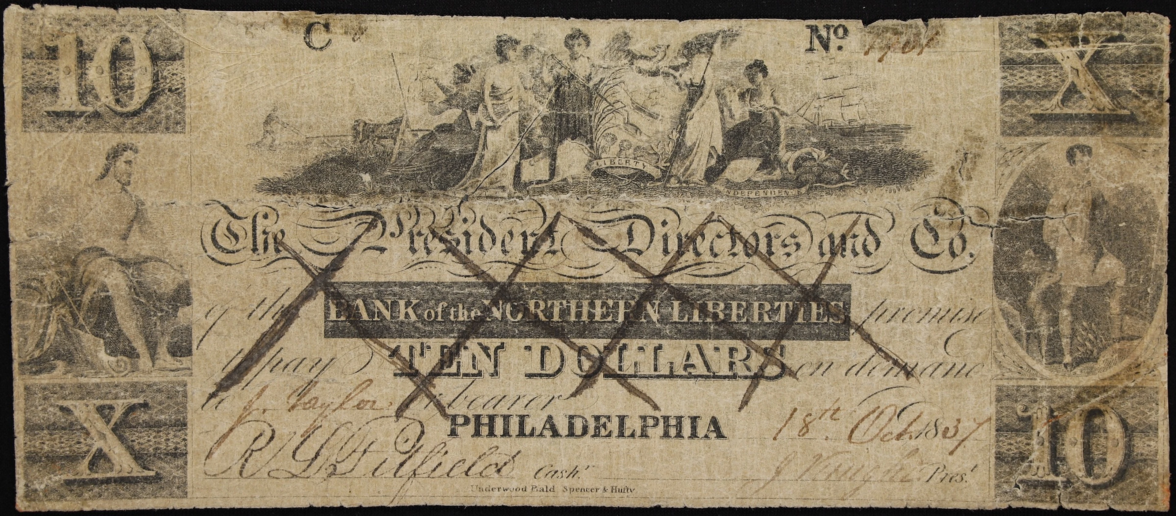 Philadelphia, Pennsylvania, Bank of the Northern Liberties. 1837 $10.