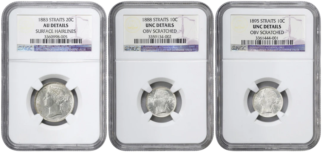 STRAITS SETTLEMENTS. Trio of Minor Denominations (3 Pieces), 1883-95.