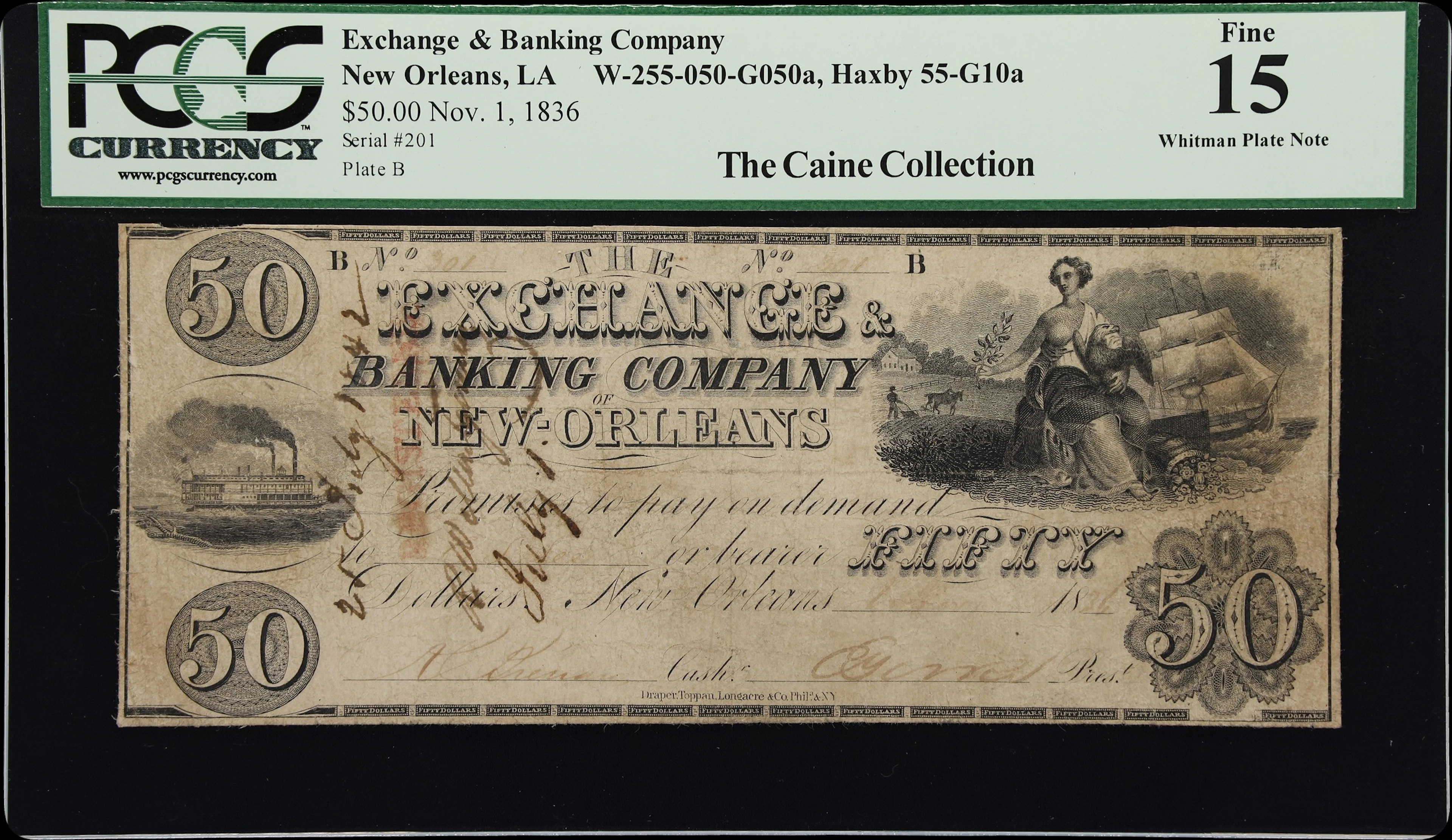 New Orleans, Louisiana. Exchange & Banking Company. 1836 $50. PCGS