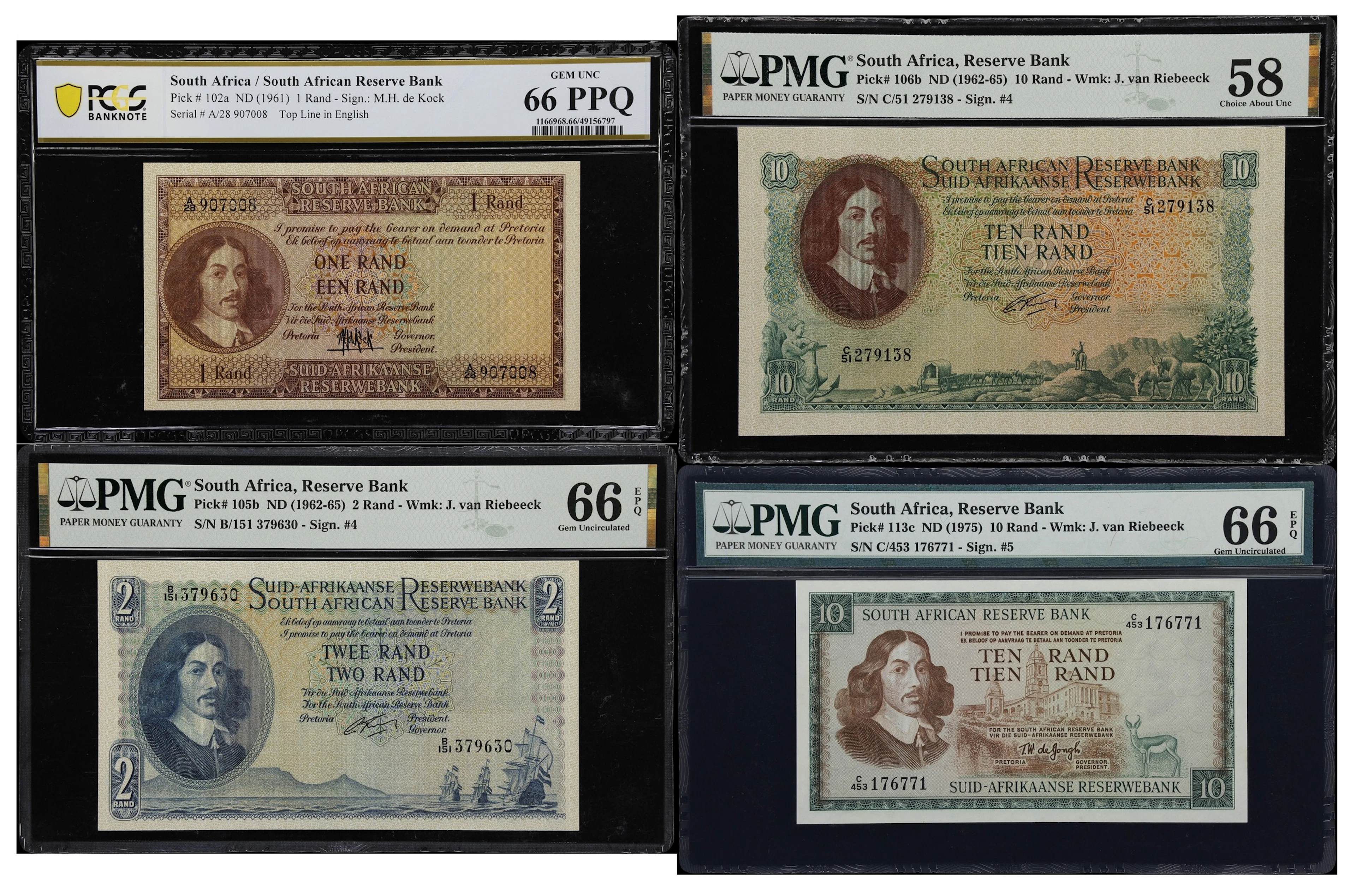 (◊) SOUTH AFRICA. Lot of (4). South African Reserve Bank. 1, 2, &