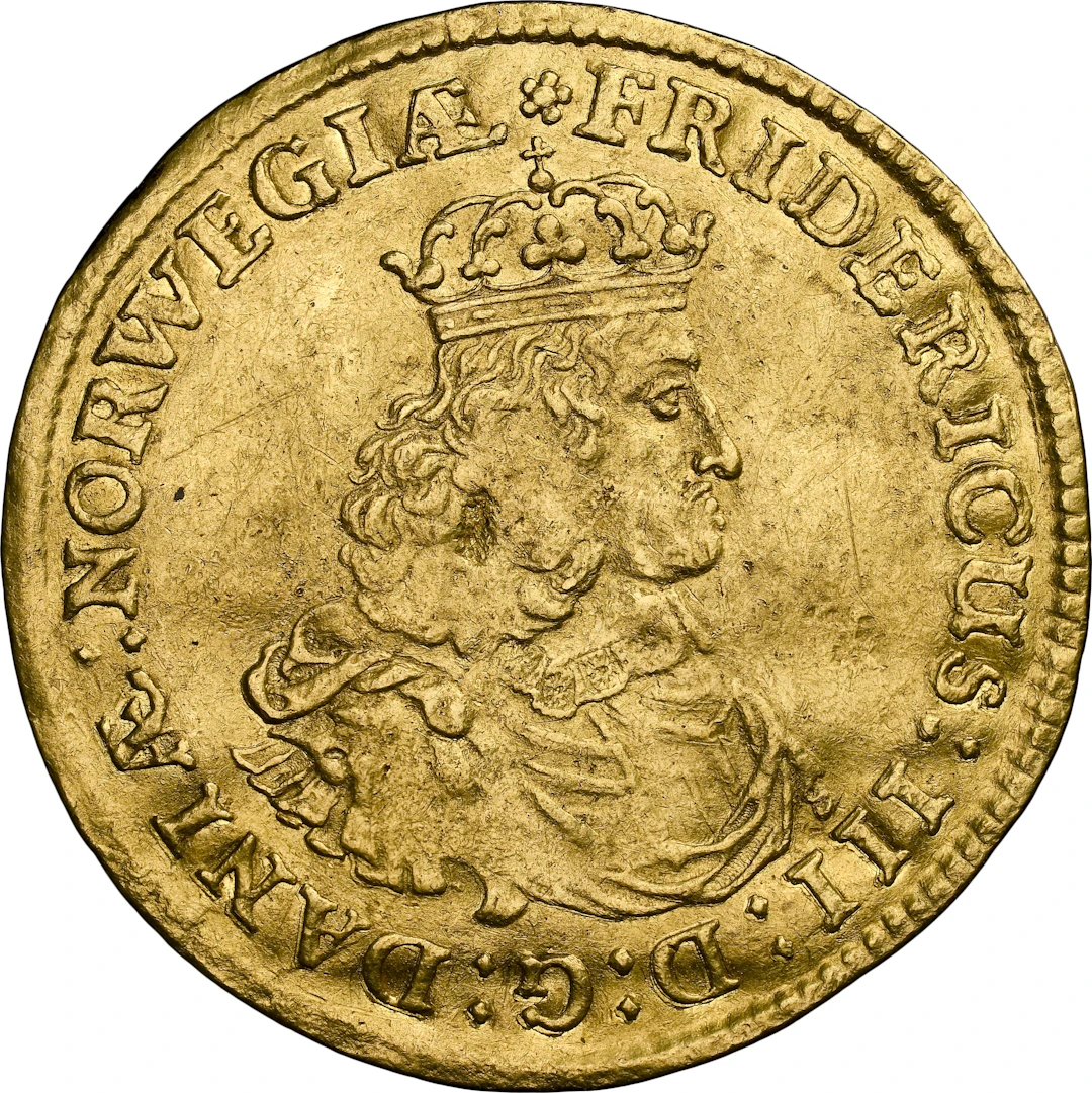 DENMARK. 2 Ducats, 1657. Copenhagen Mint. Frederik III. NGC AU-50.