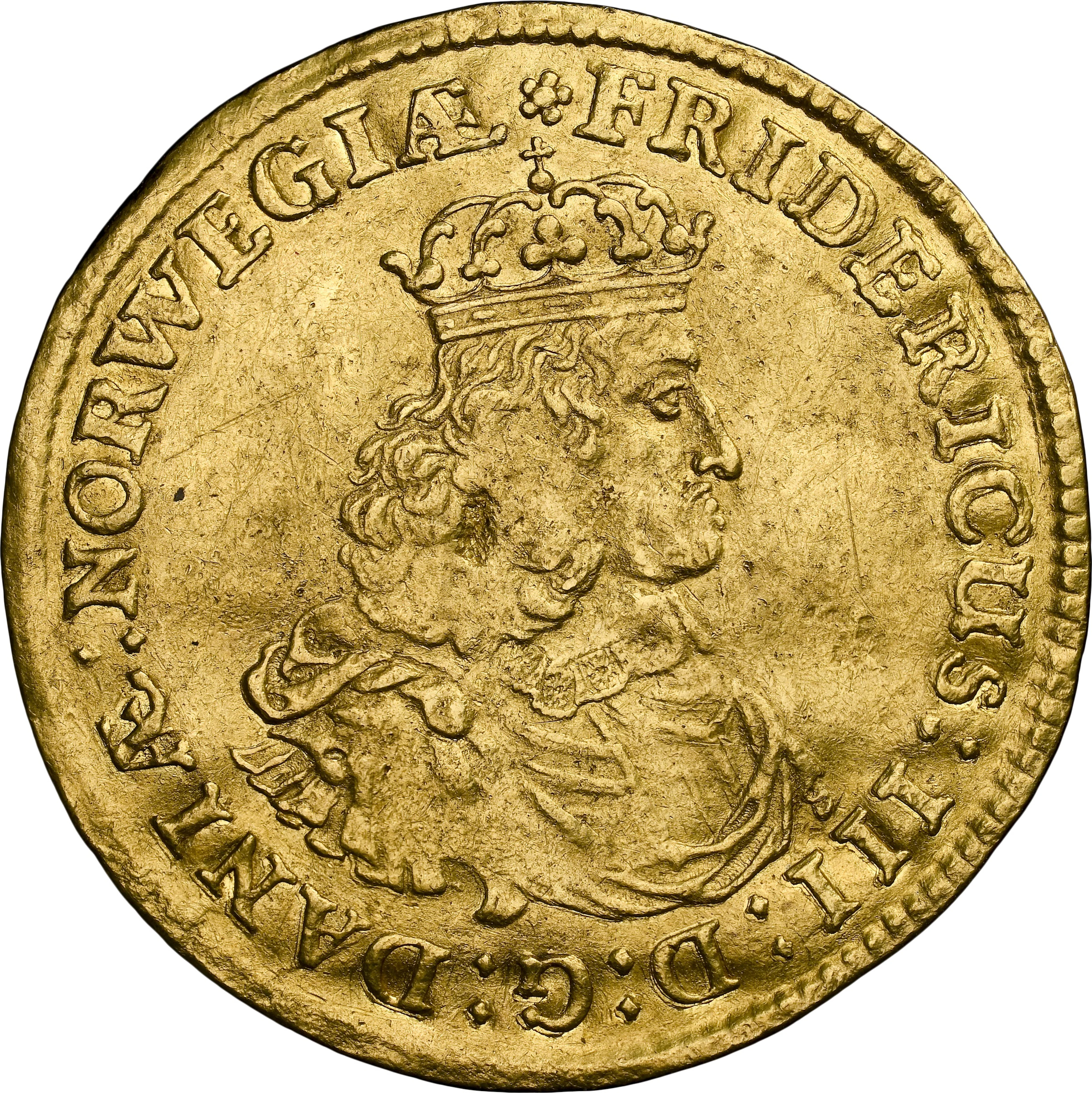 DENMARK. 2 Ducats, 1657. Copenhagen Mint. Frederik III. NGC AU-50.
