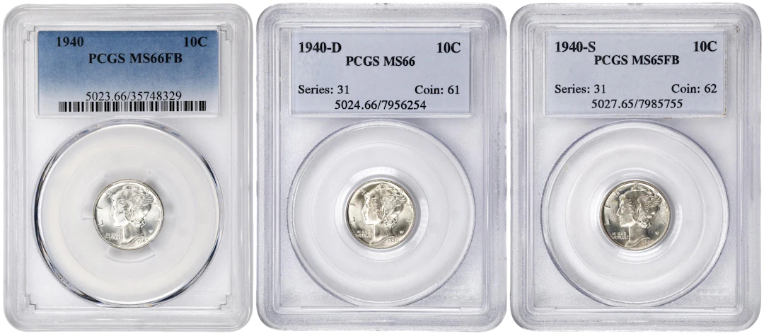 1940 Mercury Dime. PDS Set. (PCGS).