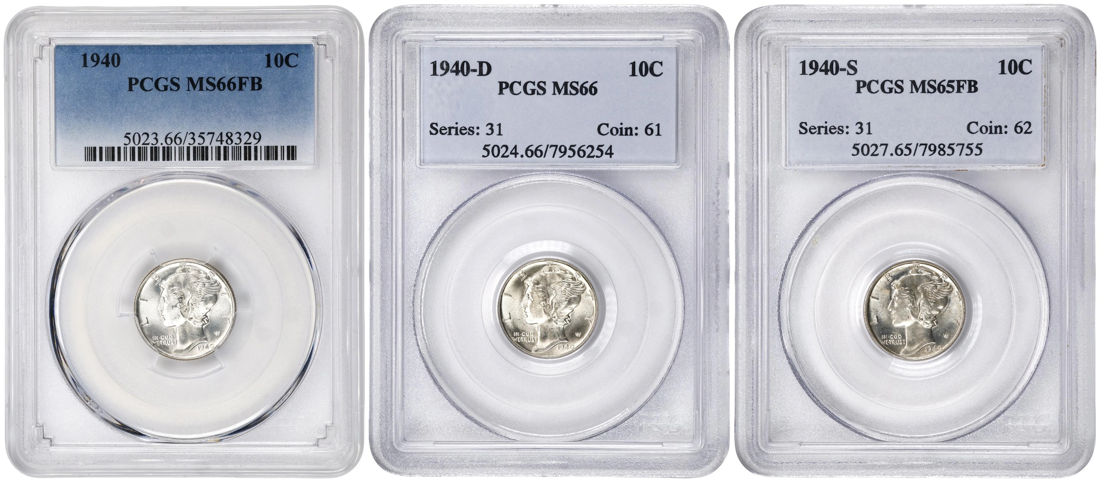 1940 Mercury Dime. PDS Set. (PCGS).