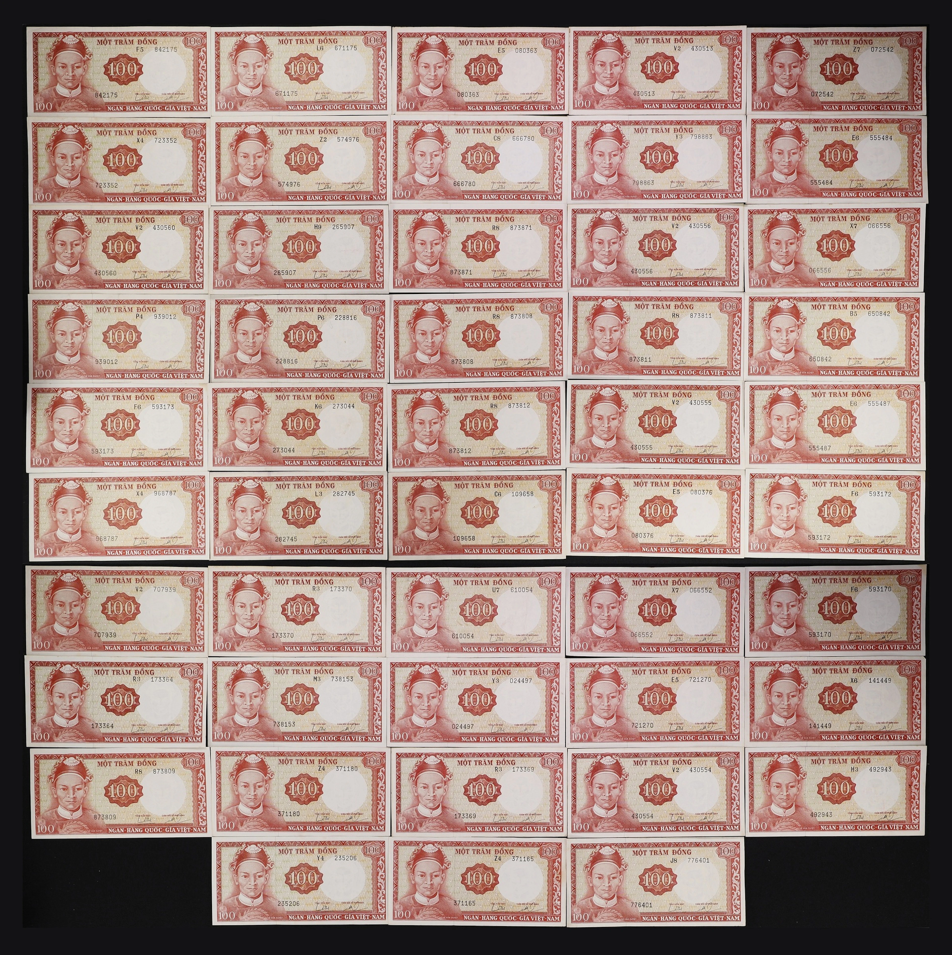 VIETNAM, SOUTH. Lot of (48). National Bank of Vietnam. 100 Dong, ND