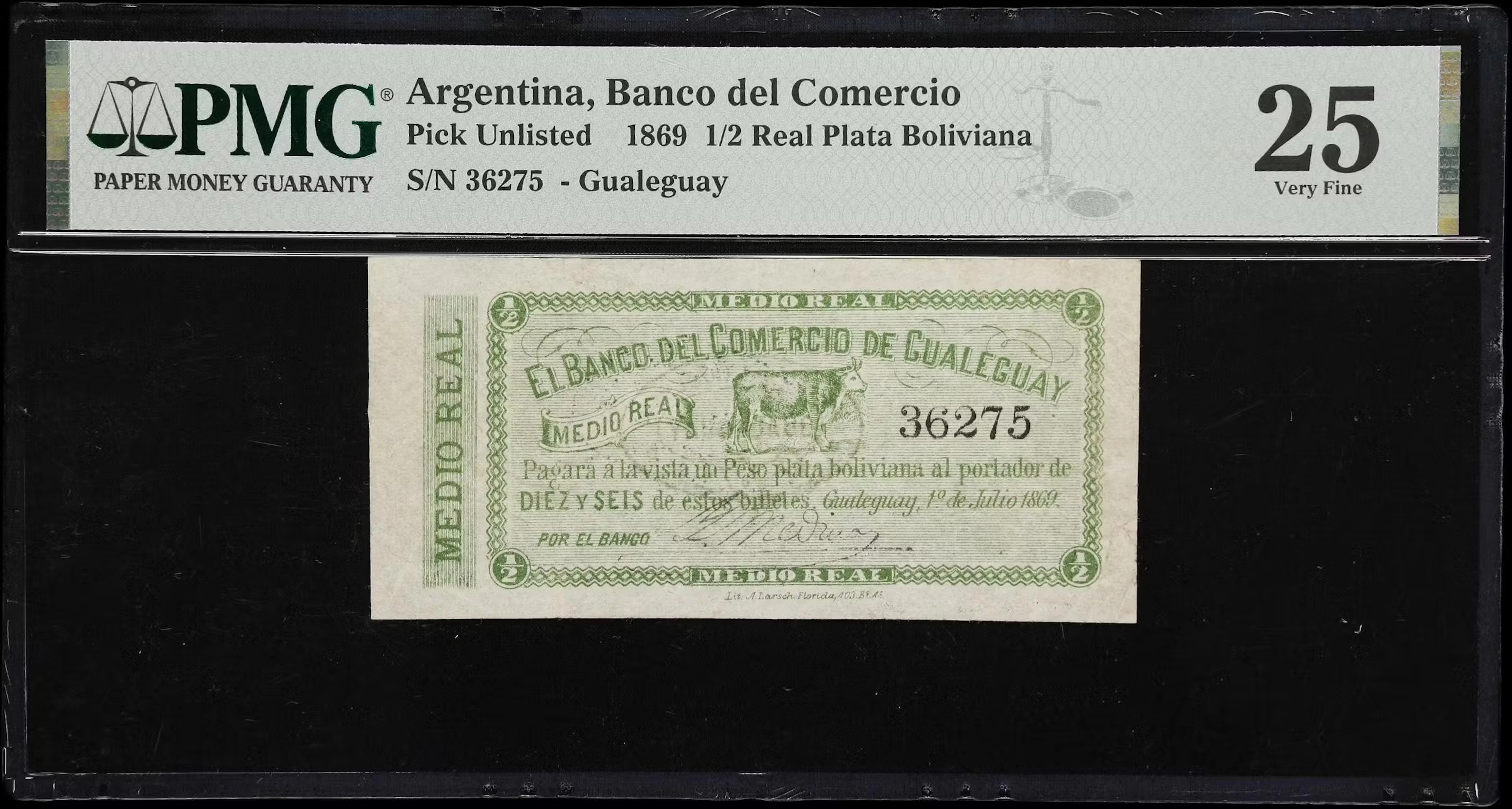 ARGENTINA. Banco del Comercio de Gualeguay. 1/2 Real Plata Boliviana