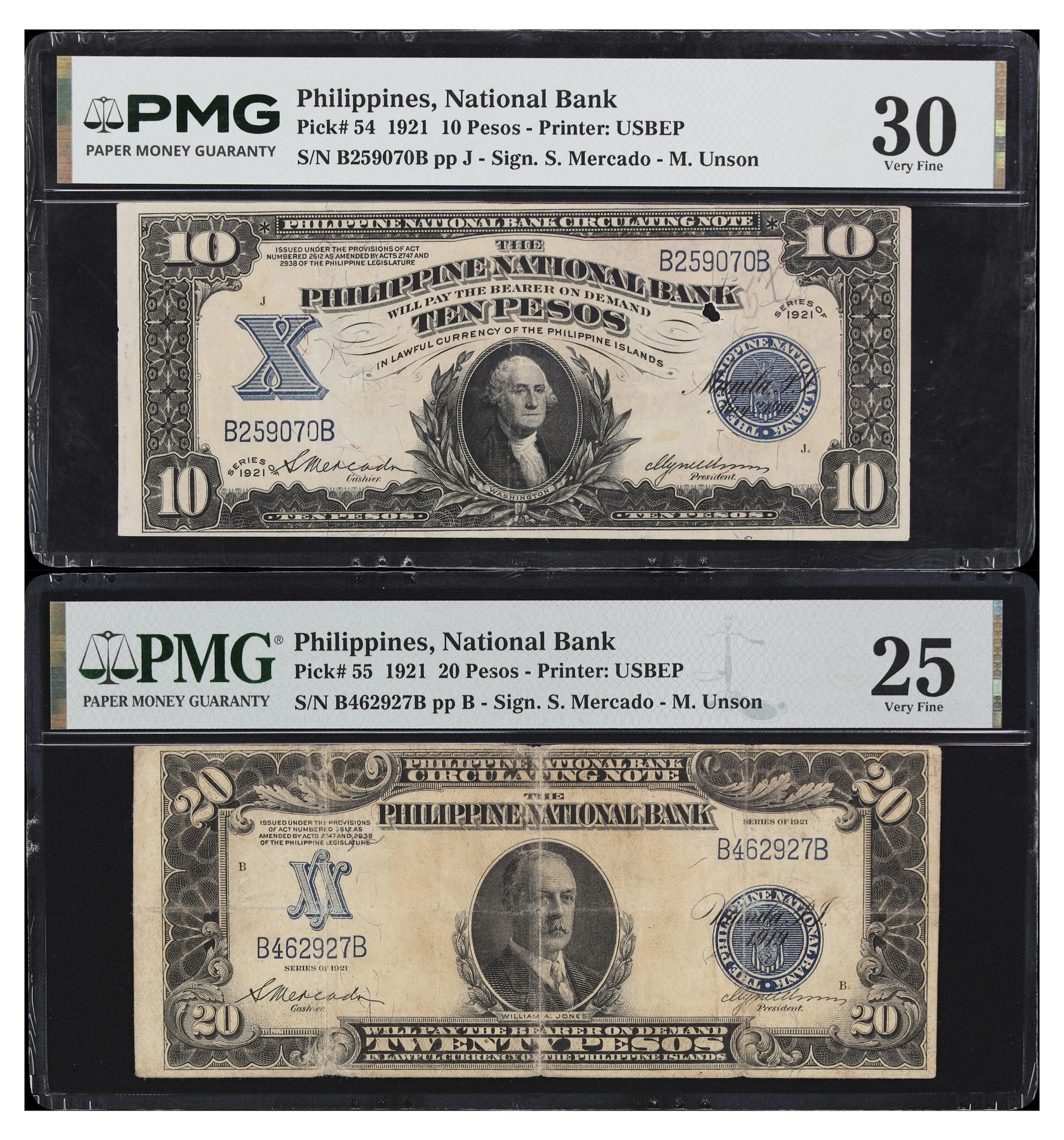 PHILIPPINES. Lot of (2). Philippine National Bank. 10 & 20 Pesos