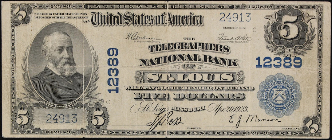 Saint Louis, Missouri. $5 1902 Plain Back. Fr. 609. The Telegraphers
