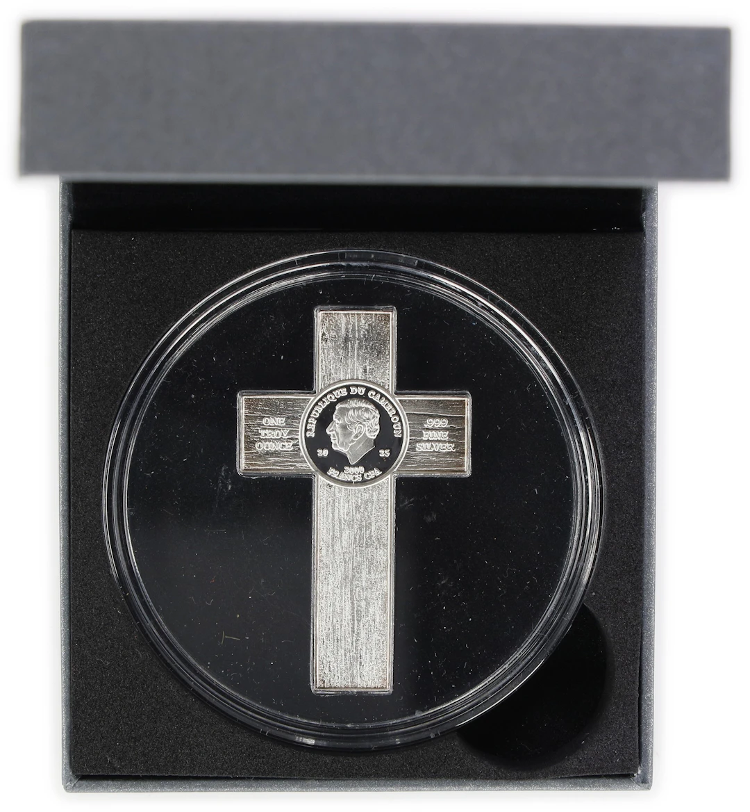 (1 oz, 31.104 g ASW). Cameroon. 2025 Crucafix 1 oz Silver 2,000 Francs.
