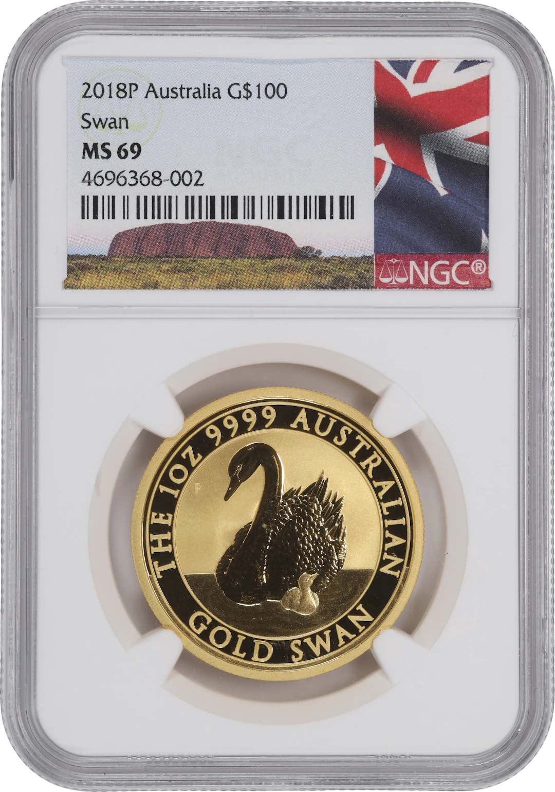 (1 oz, 31.104 g AGW). Australia. 2018-P 1 oz Gold Swan $100. MS-69 (NGC).