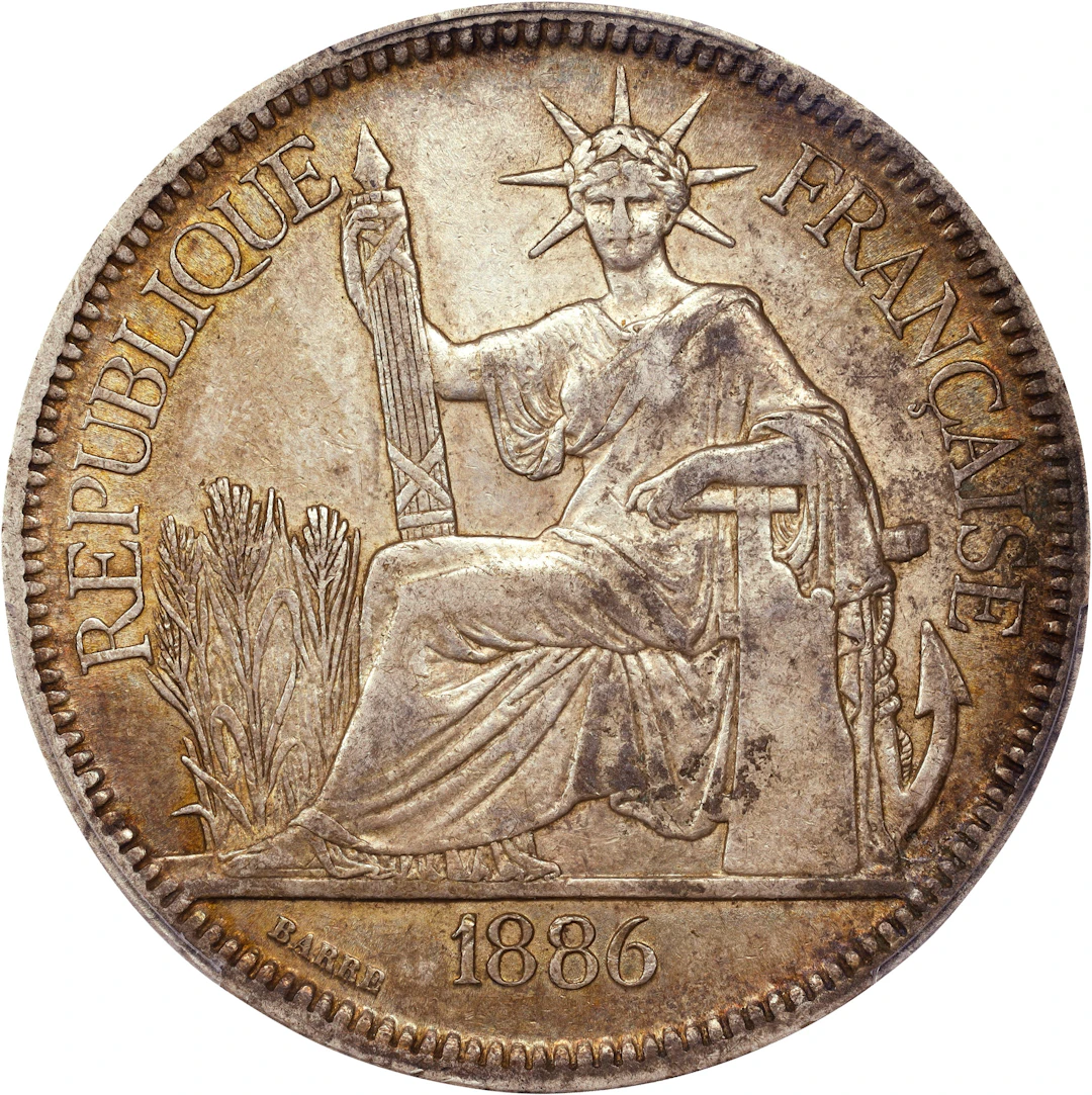 FRENCH INDO-CHINA. Piastre, 1886-A. Paris Mint. PCGS AU-53.