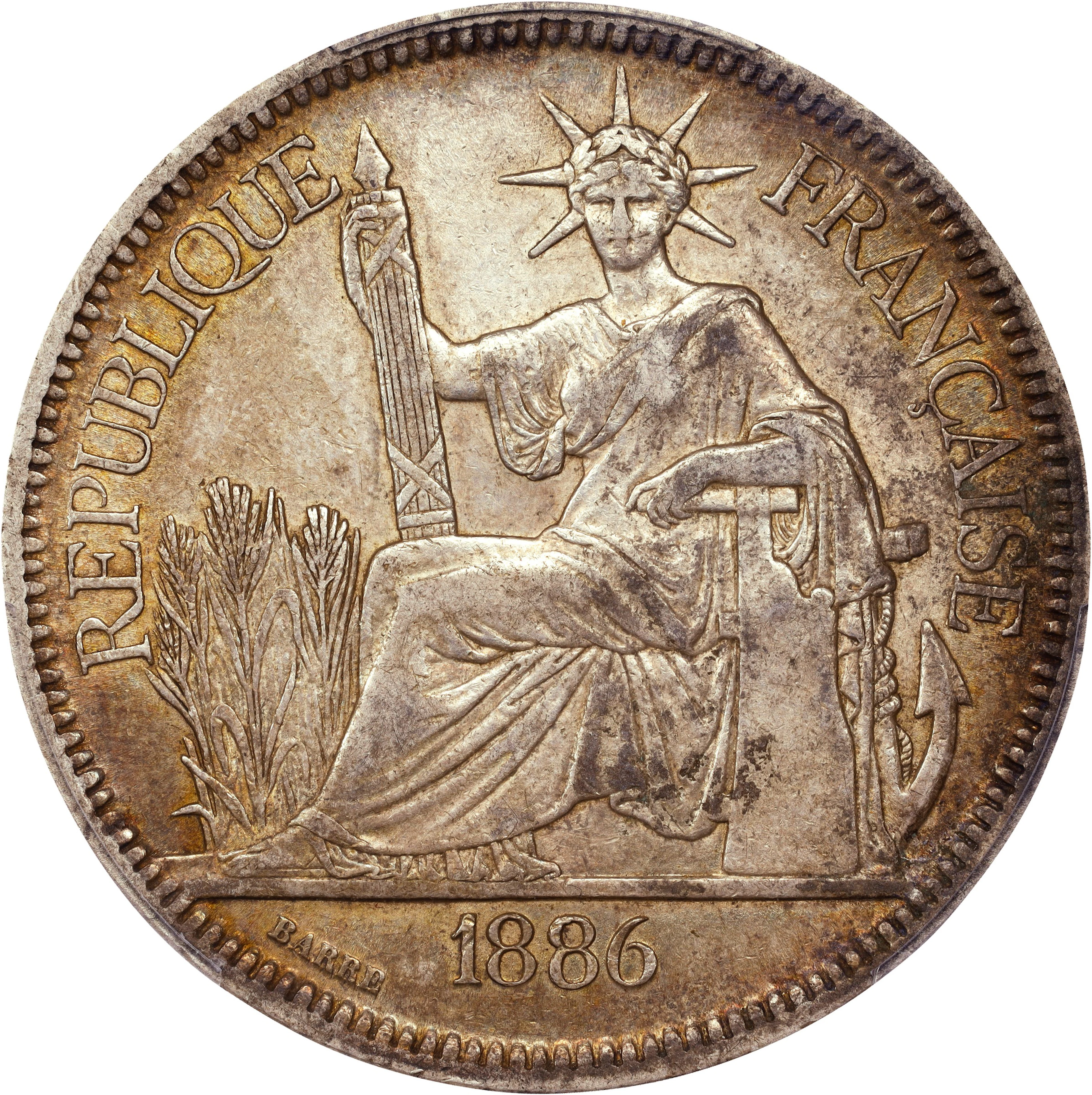 FRENCH INDO-CHINA. Piastre, 1886-A. Paris Mint. PCGS AU-53.
