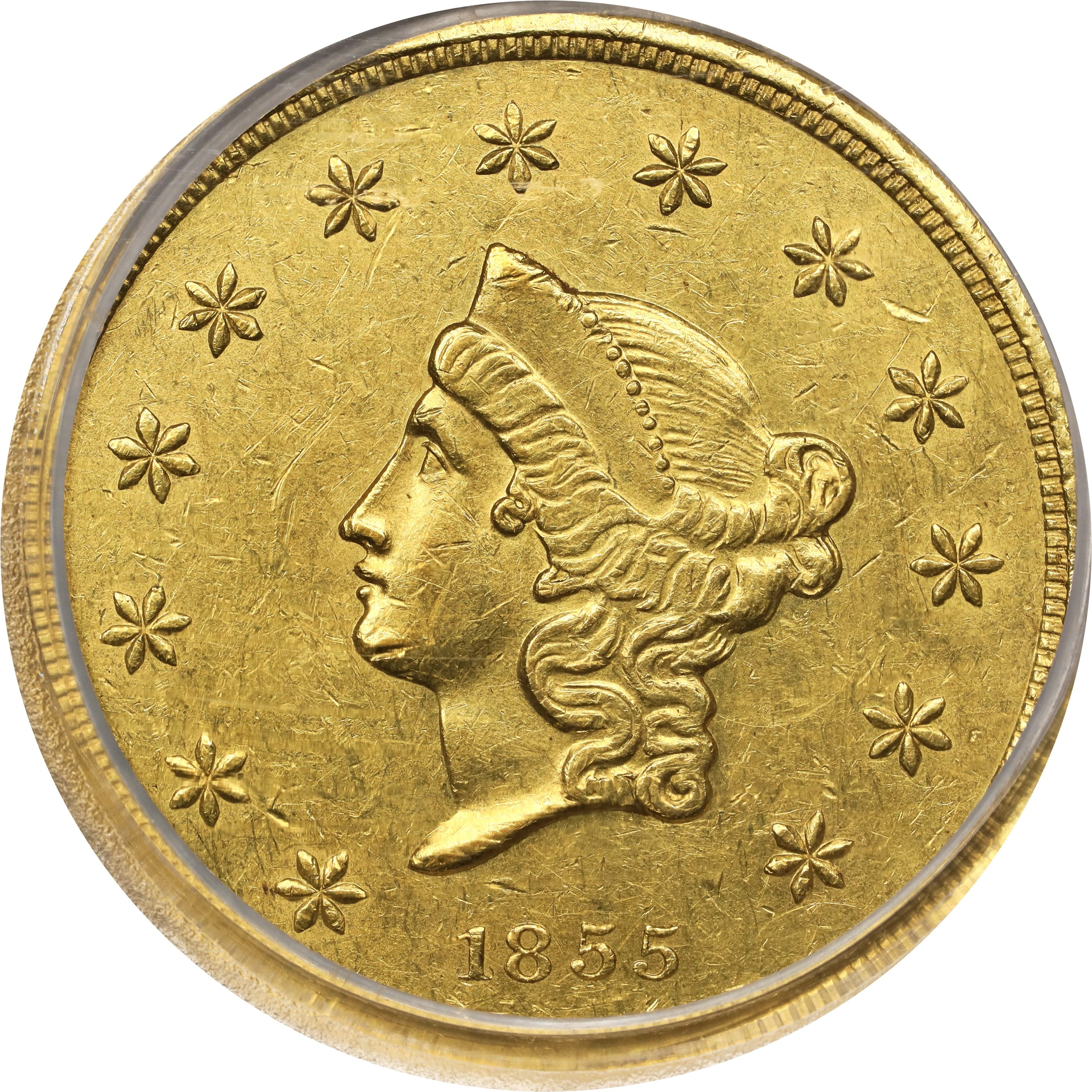 1855 Wass, Molitor & Co. $50. K-9. Rarity-5. AU-58 (PCGS).