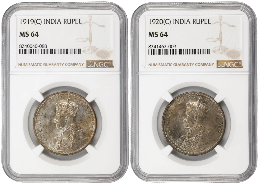 INDIA. Duo of Rupees (2 Pieces), 1919 & 1920. Calcutta Mint. George