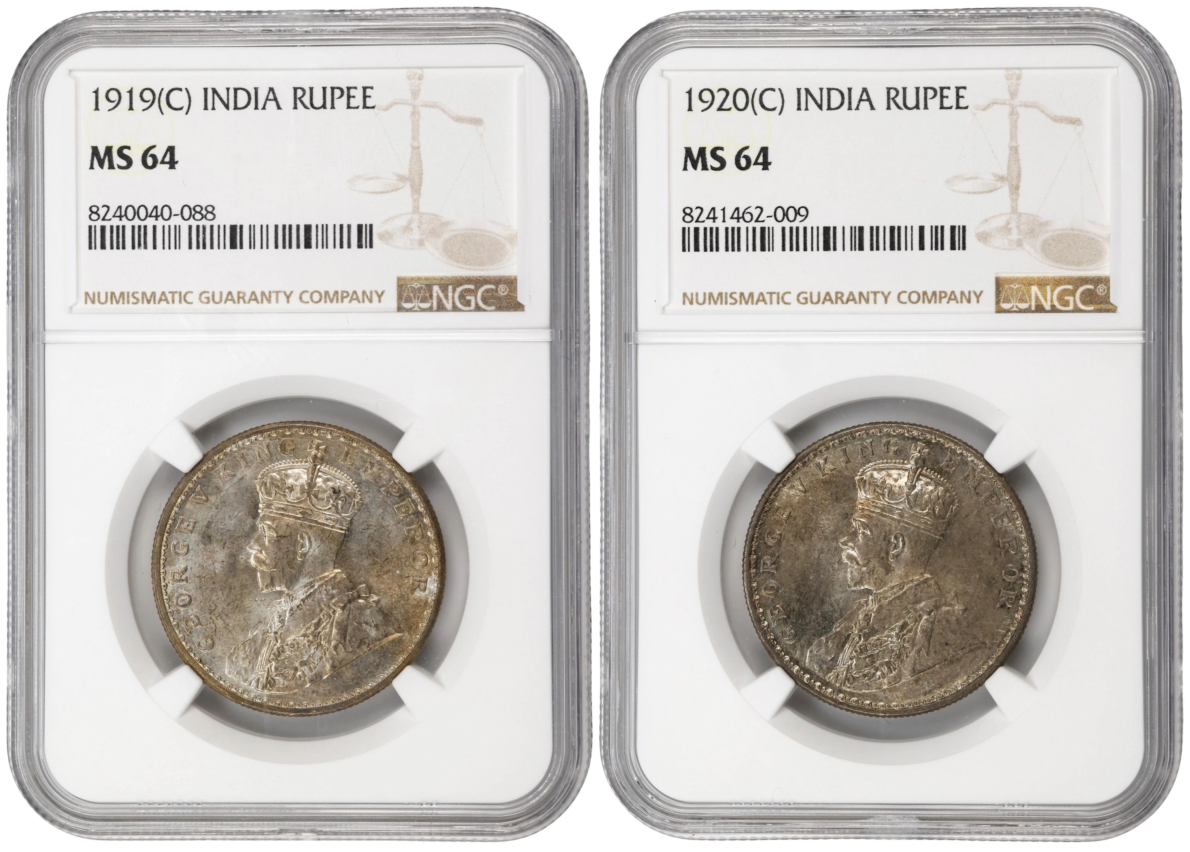 INDIA. Duo of Rupees (2 Pieces), 1919 & 1920. Calcutta Mint. George