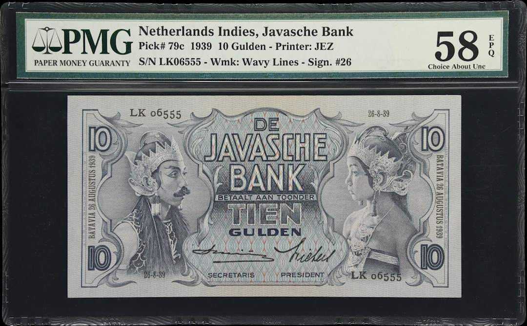 NETHERLANDS INDIES. Javasche Bank. 10 Gulden, 26.8.1939. P-79c. PMG