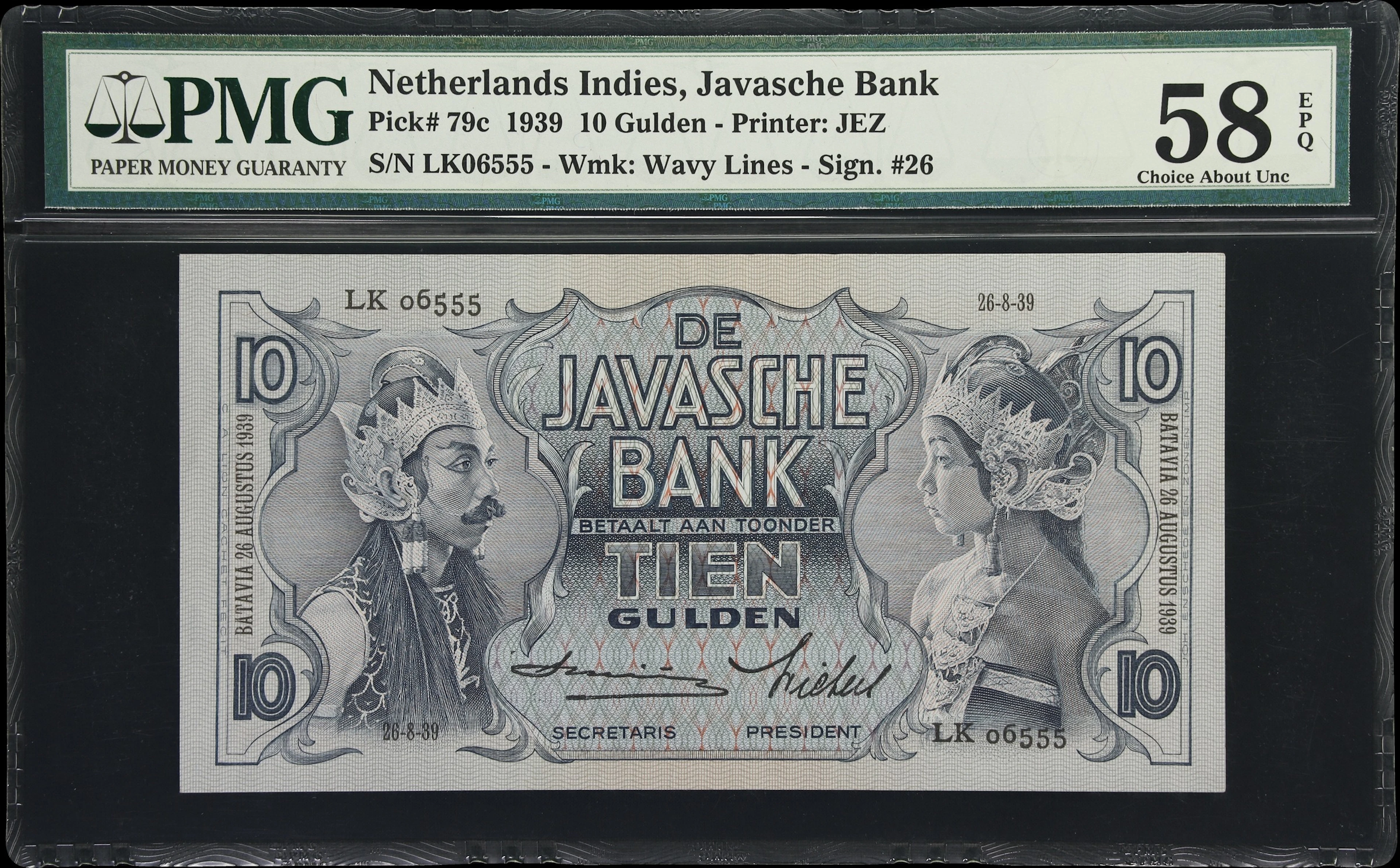 NETHERLANDS INDIES. Javasche Bank. 10 Gulden, 26.8.1939. P-79c. PMG