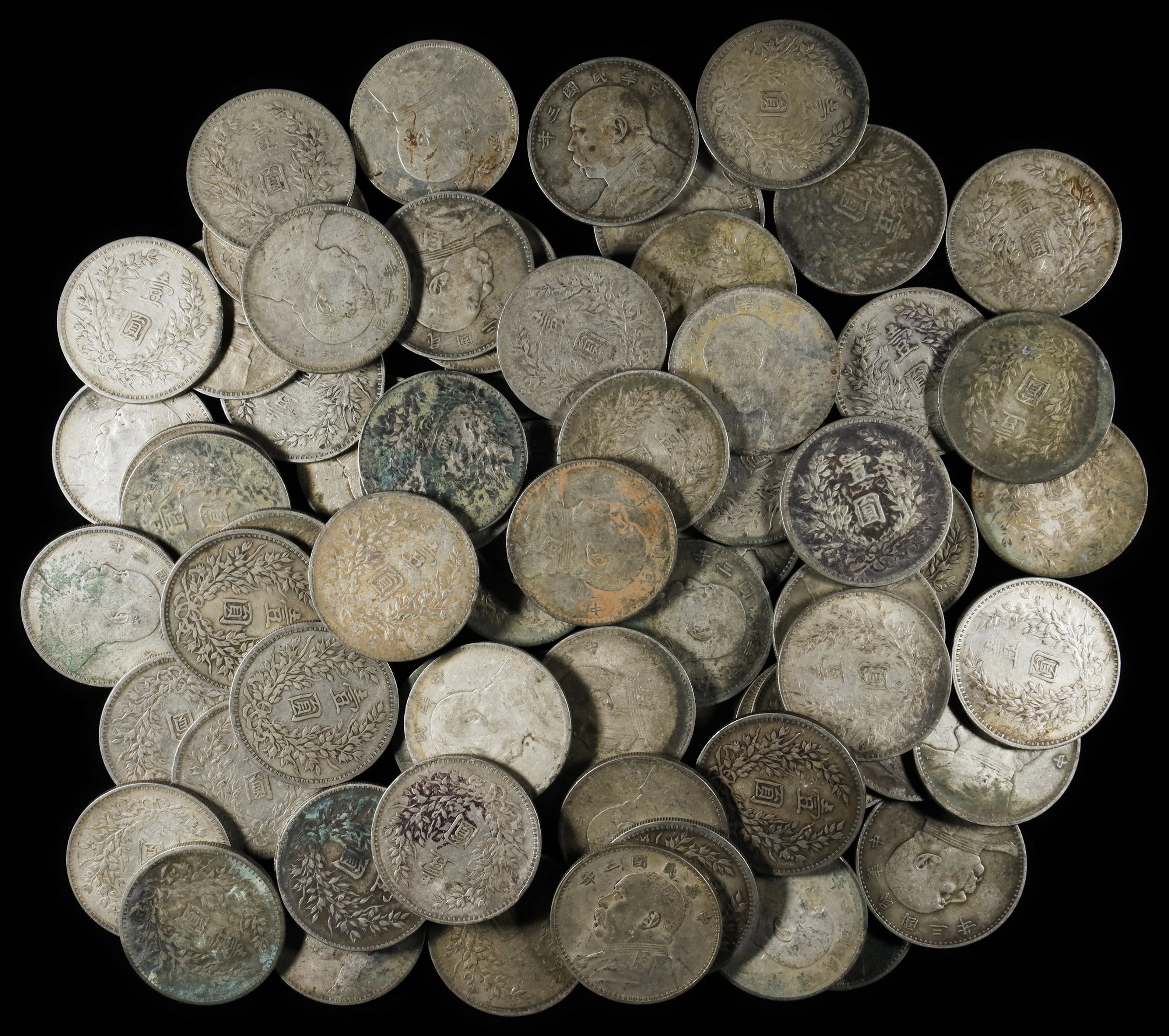 (t) CHINA. Group of Yuan Shi-Kai Dollars (69 Pieces), Year 3 (1914).