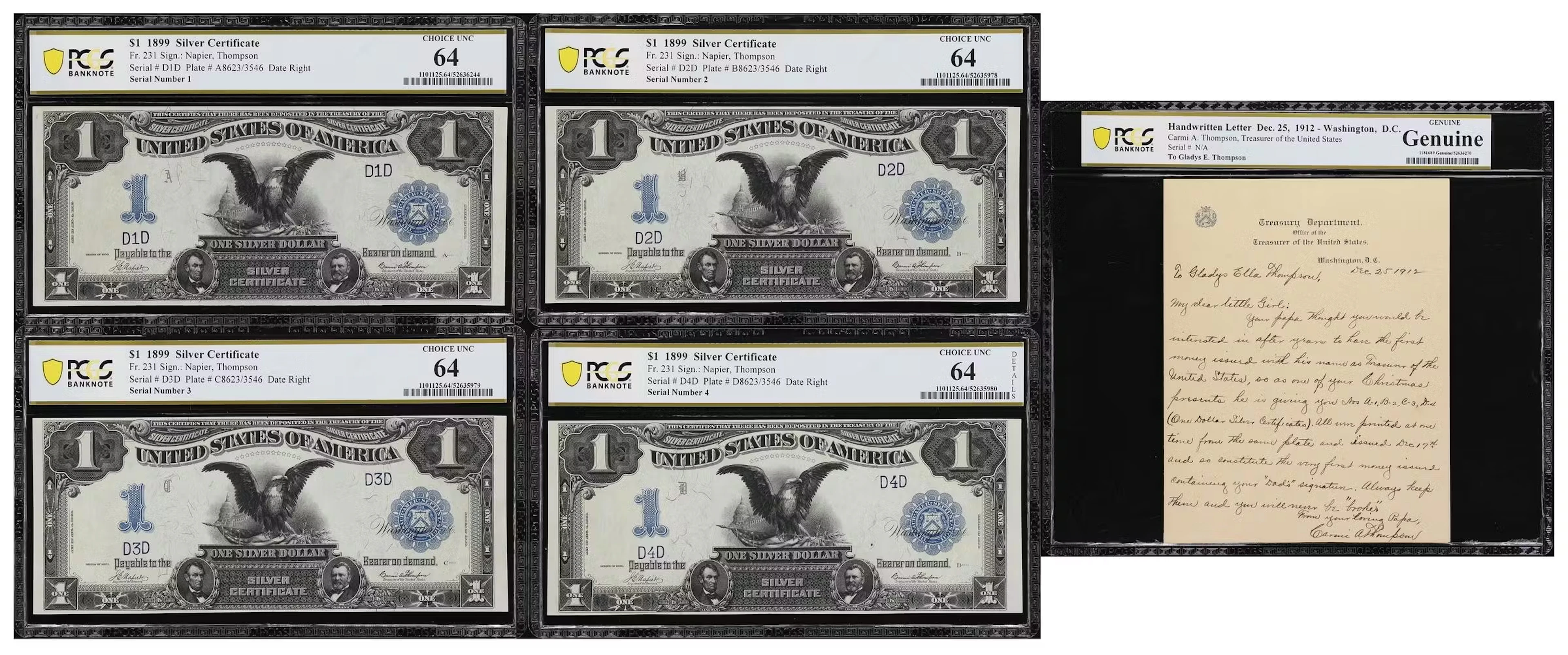 Lot of (4) Fr. 231. 1899 $1 Silver Certificates. PCGS Banknote Choice