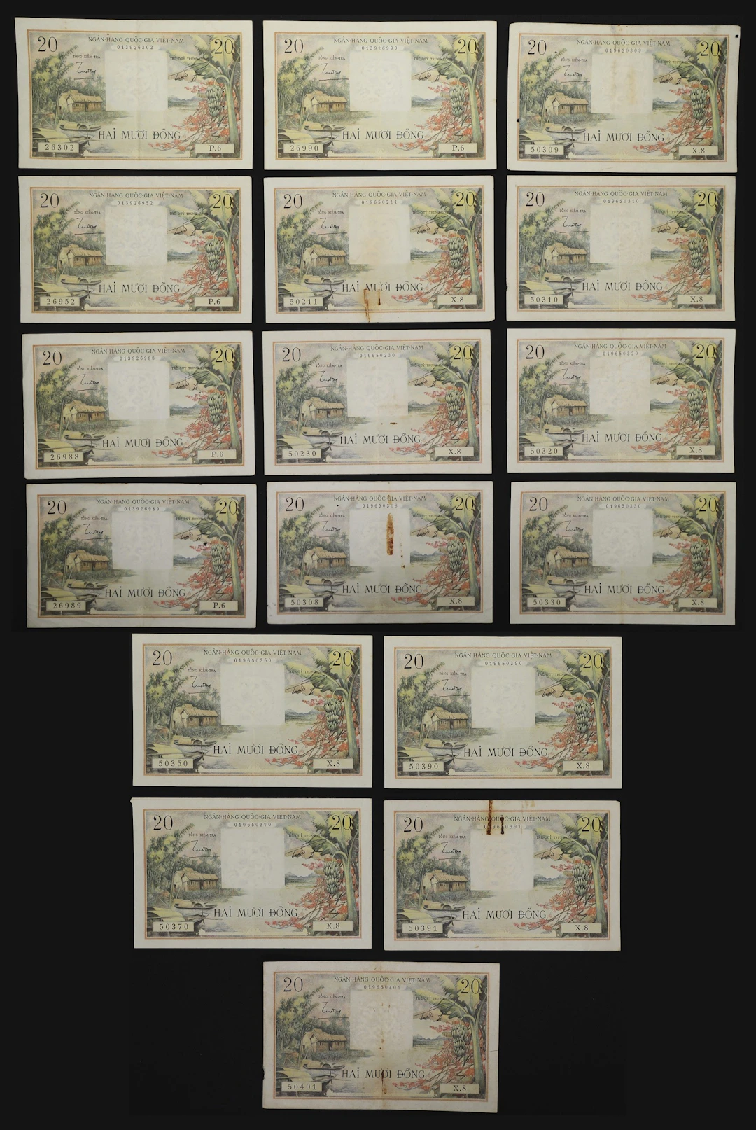 VIETNAM, SOUTH. Lot of (17). National Bank of Vietnam. 20 Dong, ND