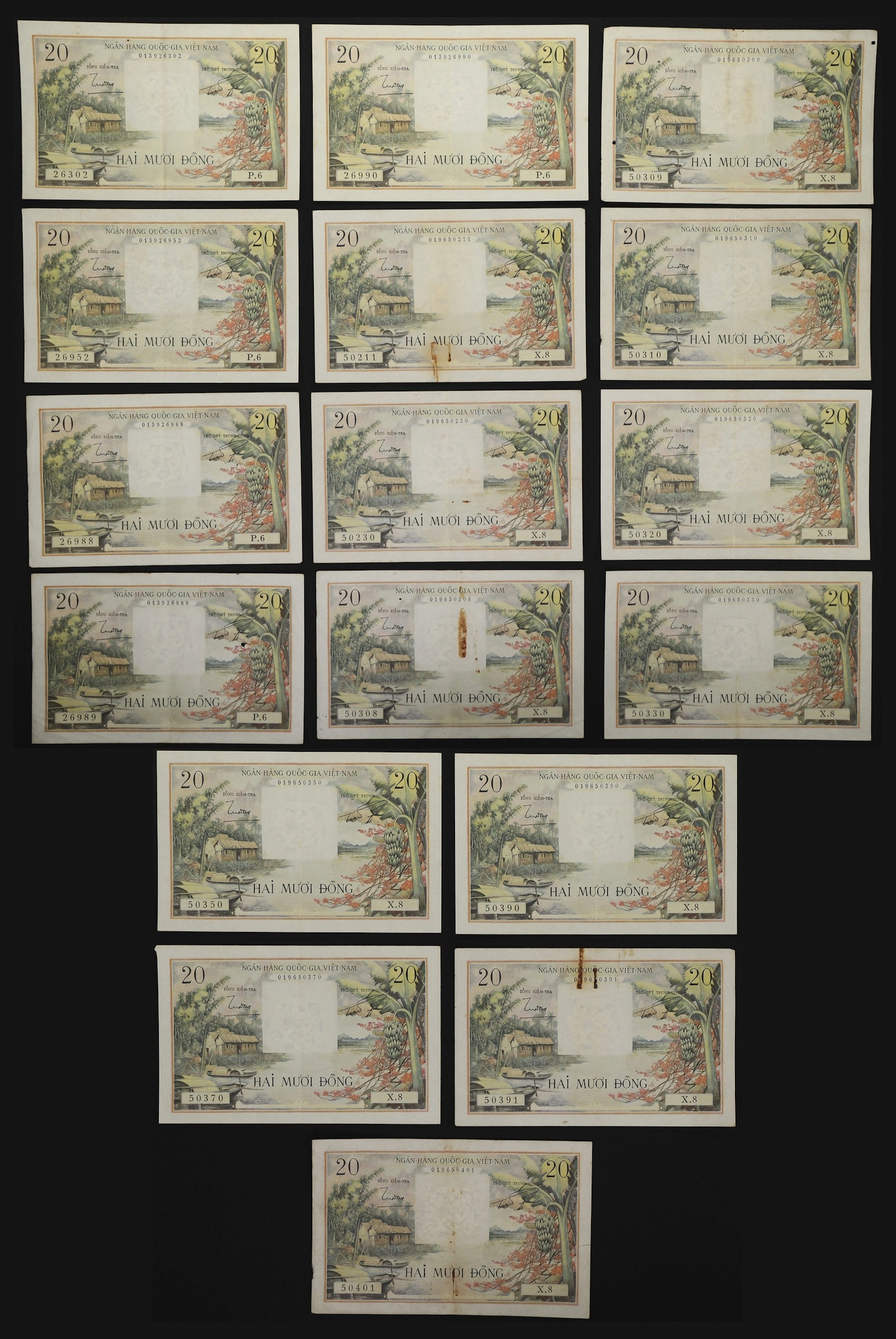 VIETNAM, SOUTH. Lot of (17). National Bank of Vietnam. 20 Dong, ND