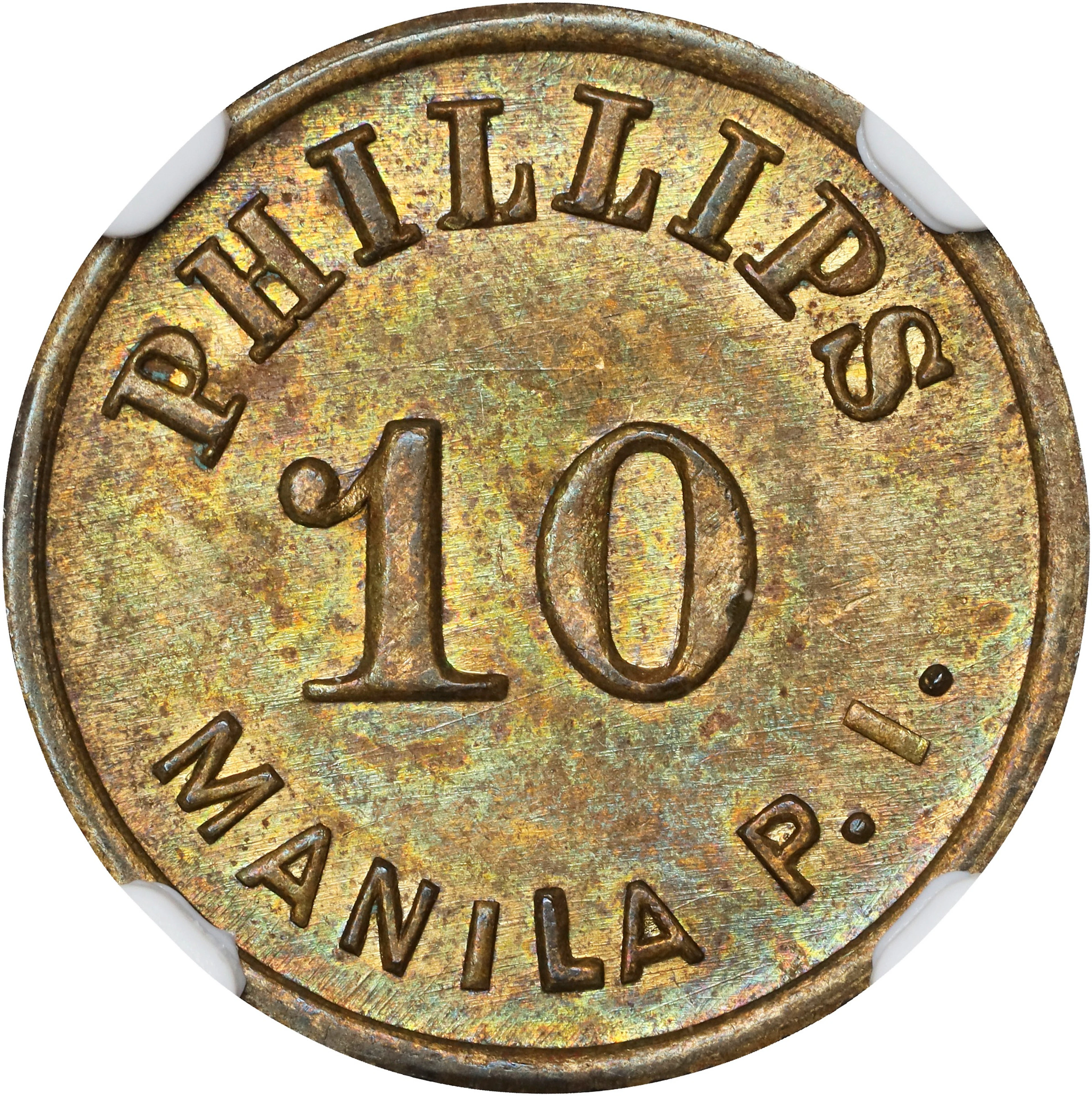 PHILIPPINES. Philips 10 Centavos Brass Token, ND (ca. 1940s). NGC MS-63.