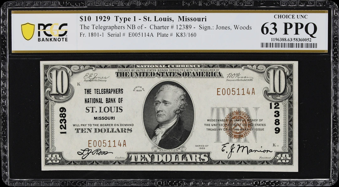 Saint Louis, Missouri. $10 1929 Ty. 1. Fr. 1801-1. Telegraphers NB.