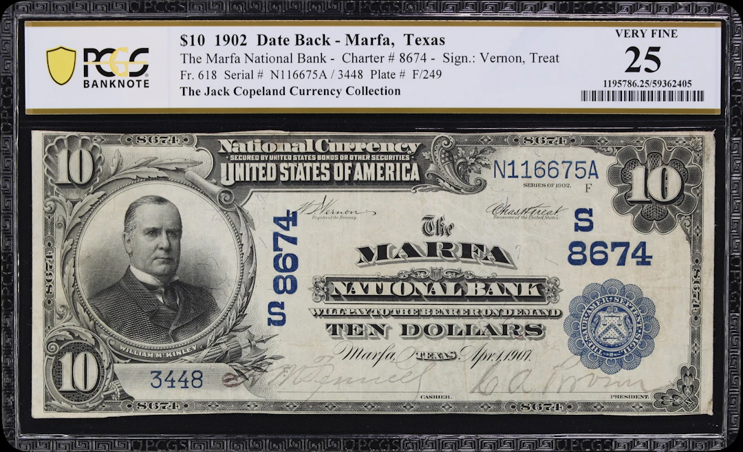 Marfa, Texas. $10 1902 Date Back. Fr. 618. Marfa NB. Charter #8674.