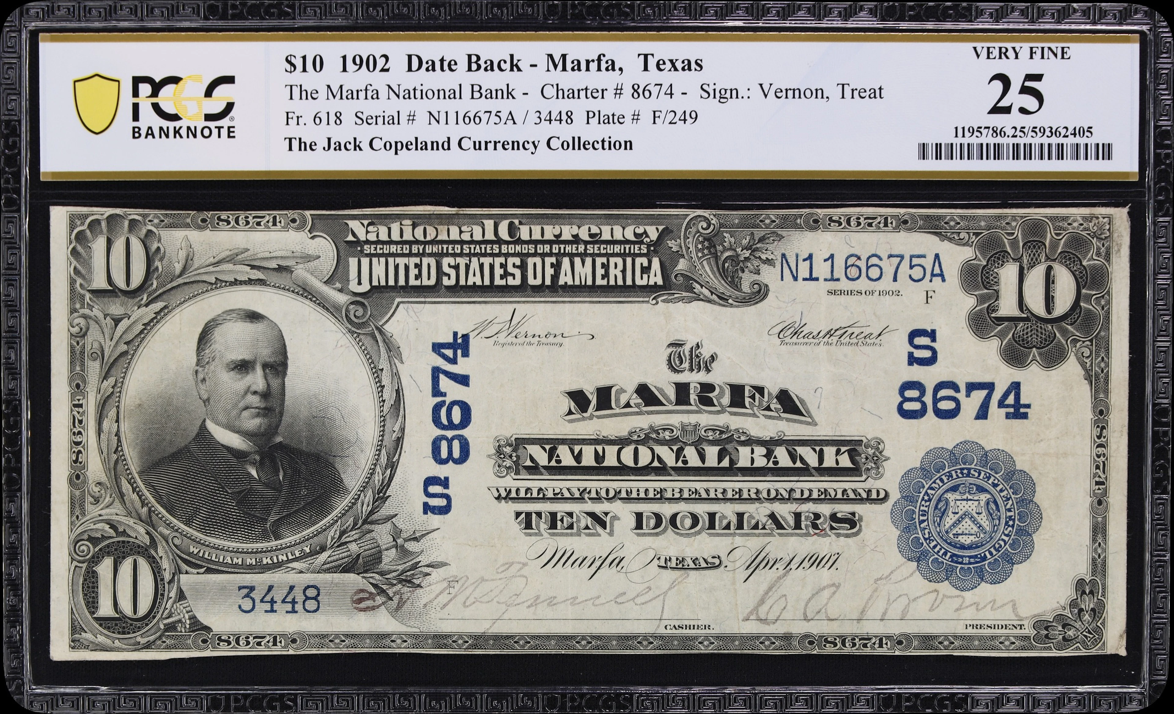 Marfa, Texas. $10 1902 Date Back. Fr. 618. Marfa NB. Charter #8674.