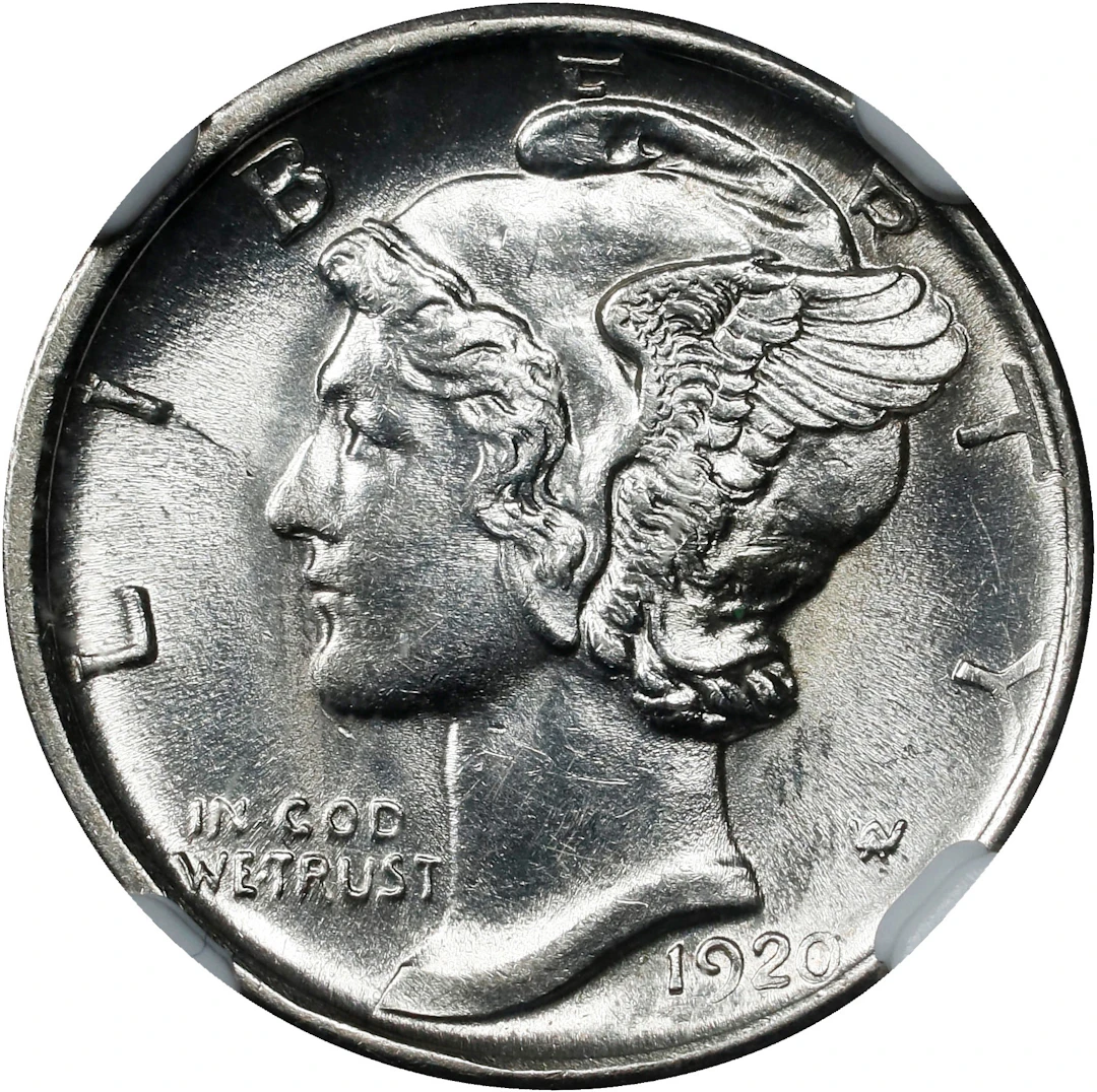 1920-D Mercury Dime. MS-62 FB (NGC).