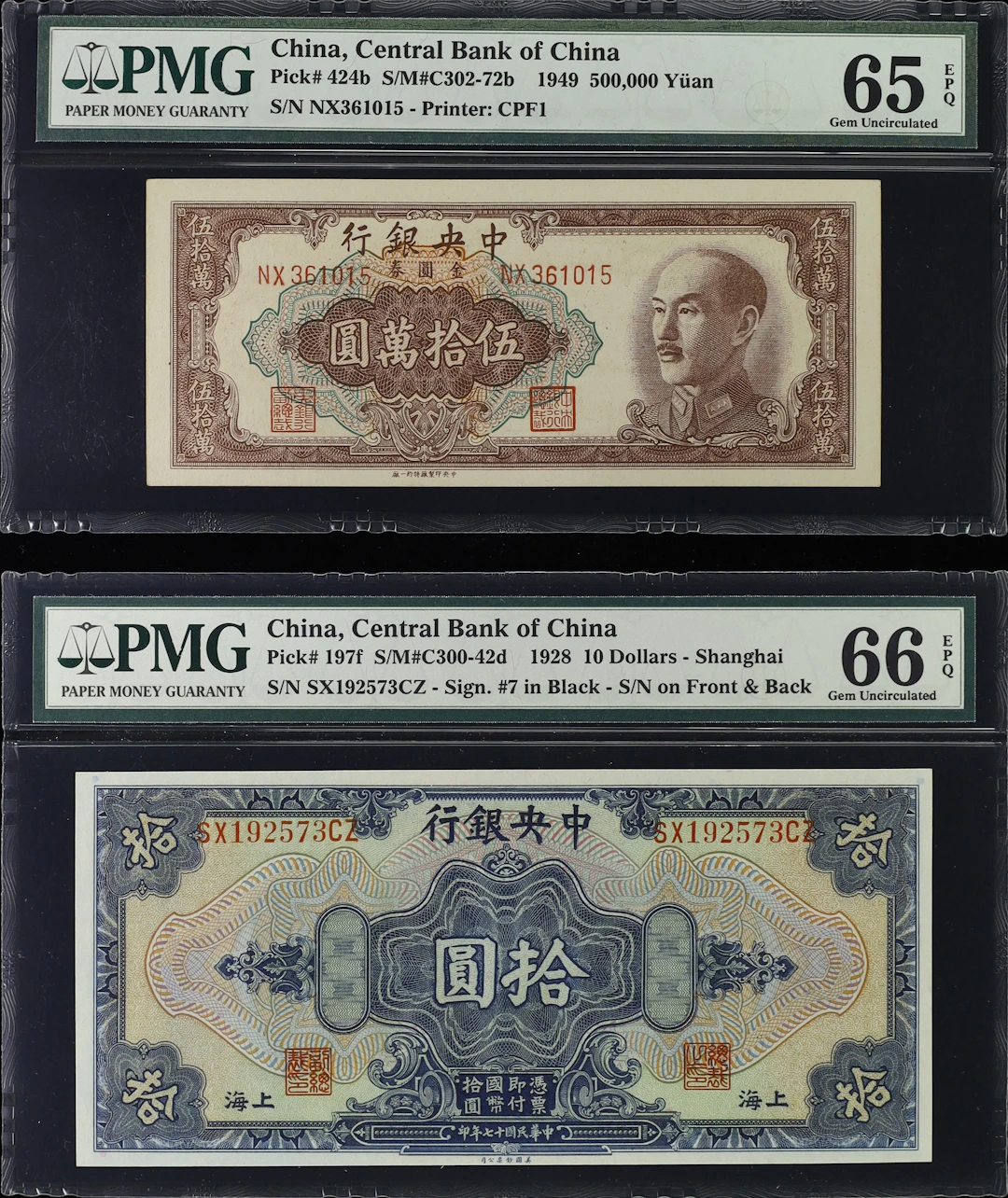 (t) CHINA--REPUBLIC. Lot of (2). Central Bank of China. 10 Dollars