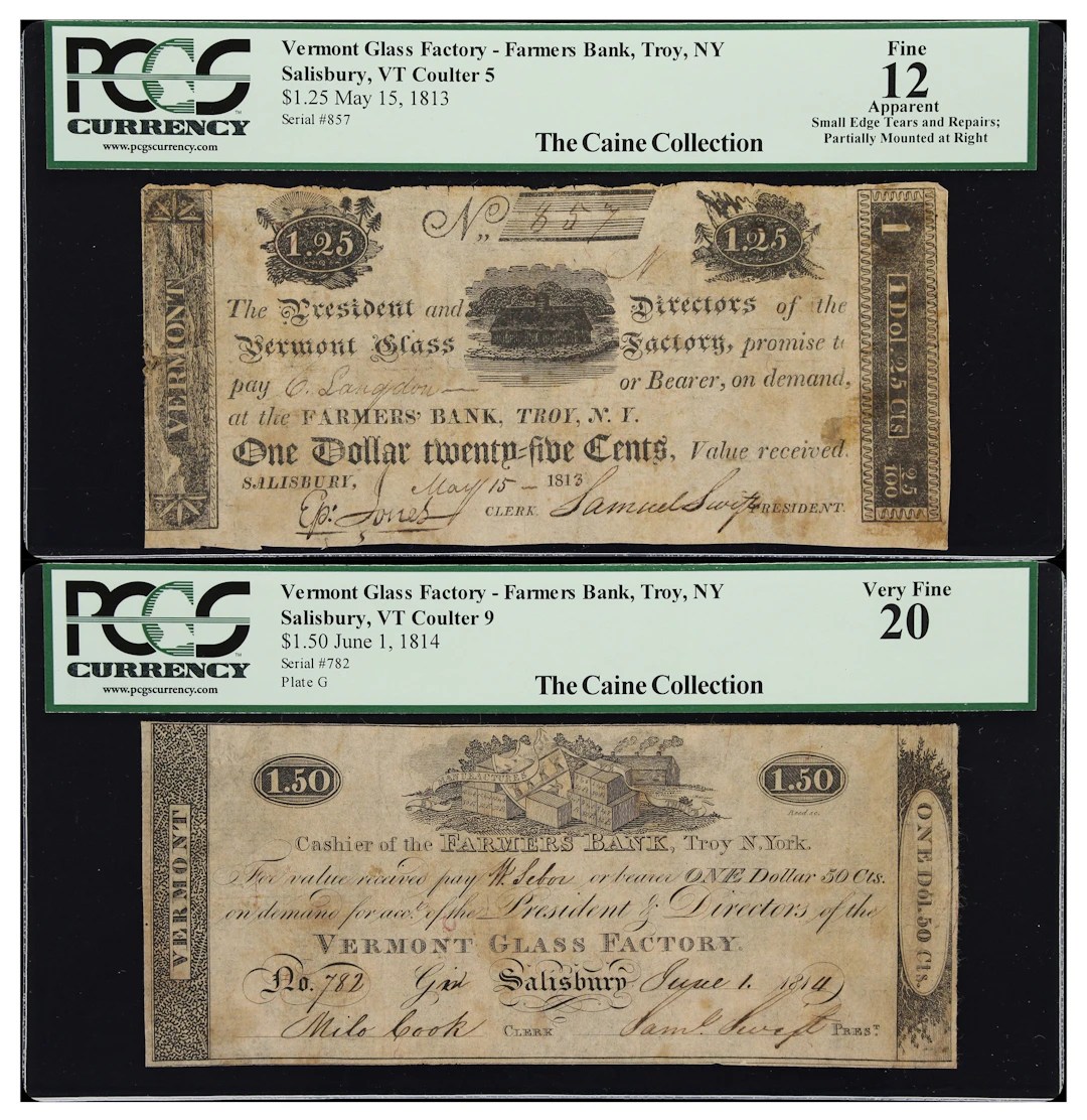 Lot of (2) Salisbury, Vermont. Vermont Glass Factory. 1813-14 $1.25