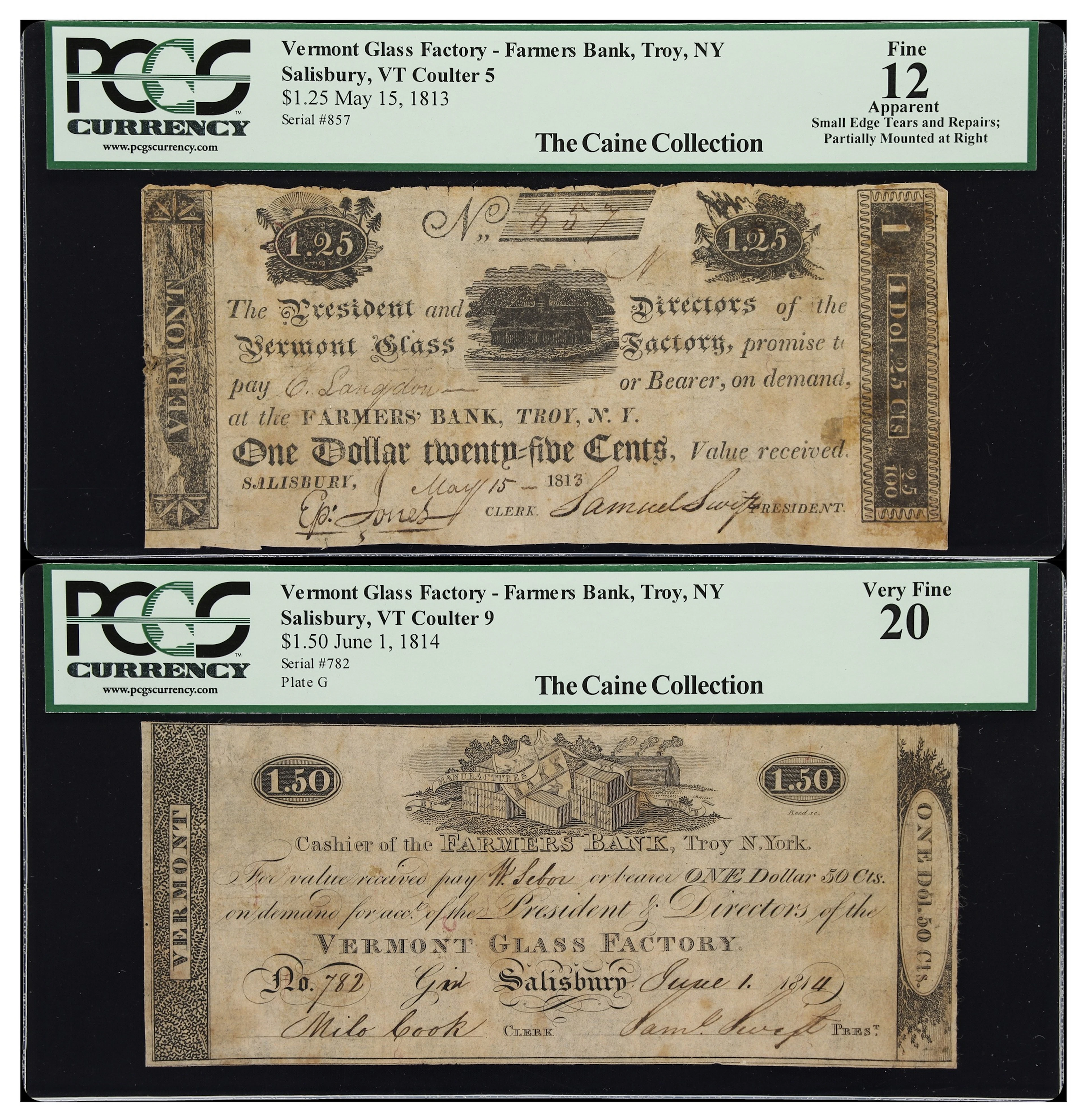 Lot of (2) Salisbury, Vermont. Vermont Glass Factory. 1813-14 $1.25