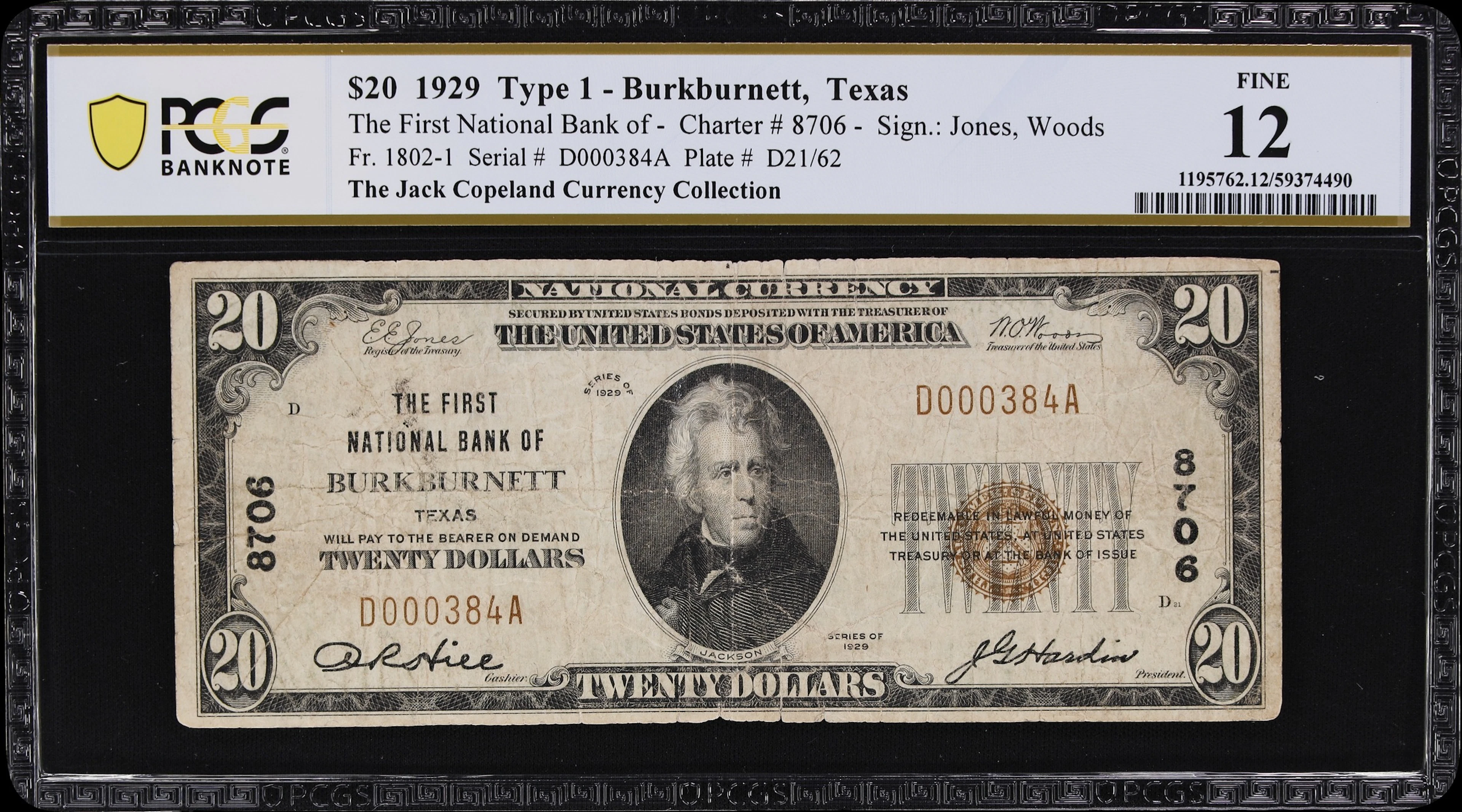 Burkburnett, Texas. $20 1929 Ty. 1. Fr. 1802-1. First NB. Charter