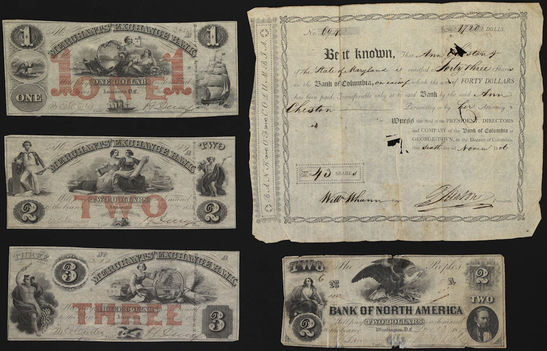 Lot of (5) Washington, District of Columbia Obsoletes. Mixed Issuers.