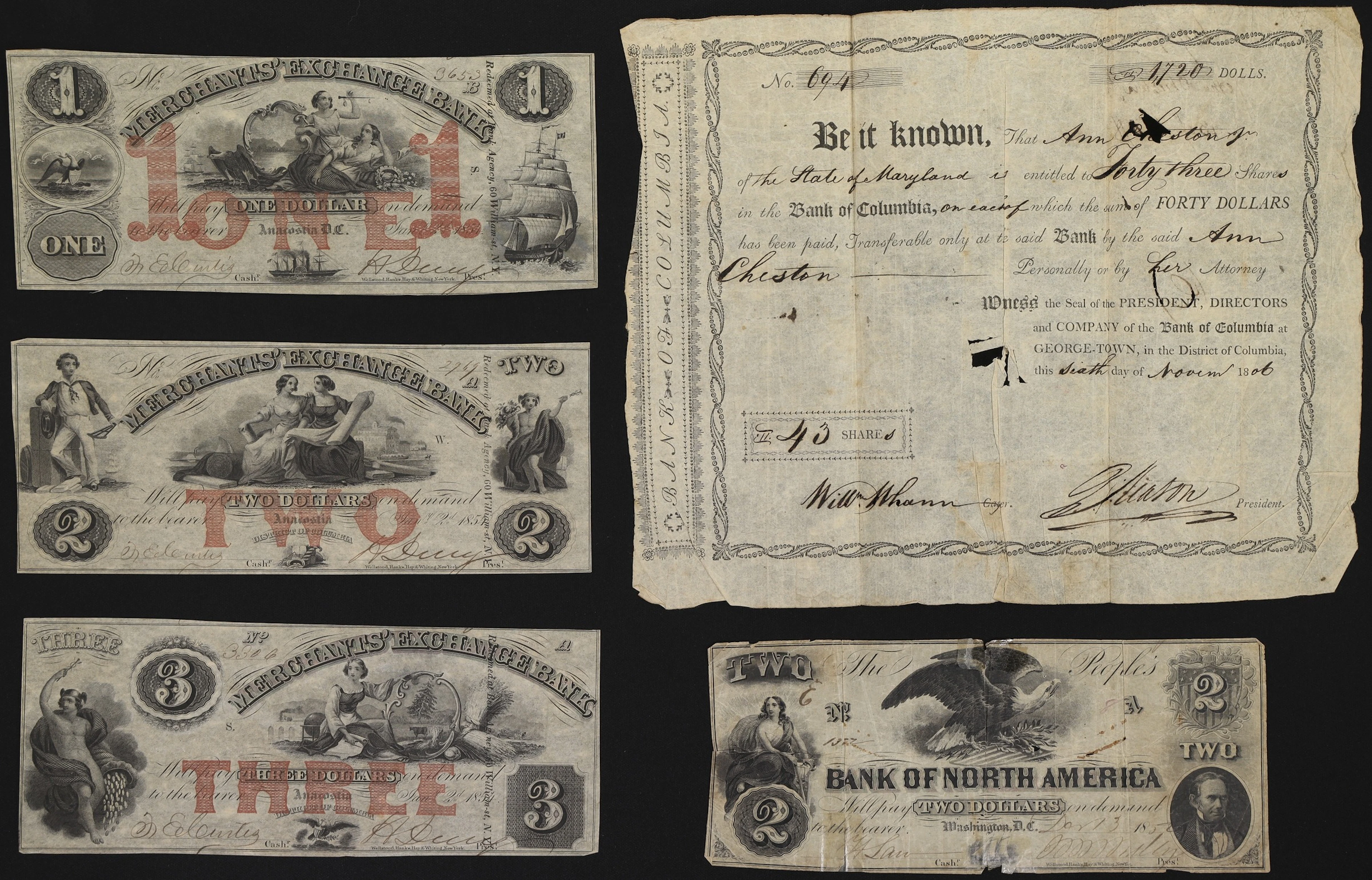 Lot of (5) Washington, District of Columbia Obsoletes. Mixed Issuers.