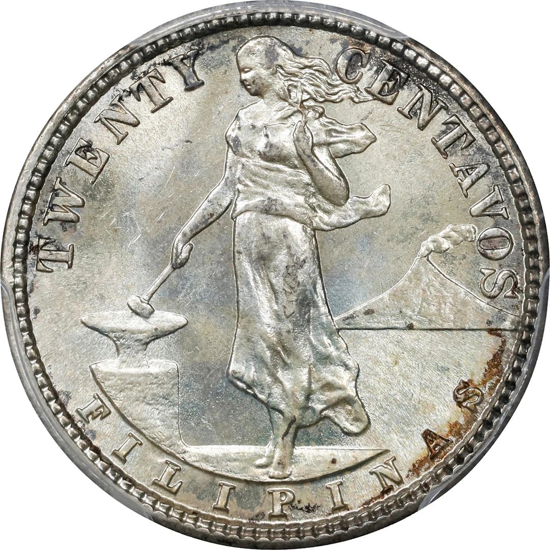 PHILIPPINES. 20 Centavos, 1917-S. San Francisco Mint. PCGS MS-63.