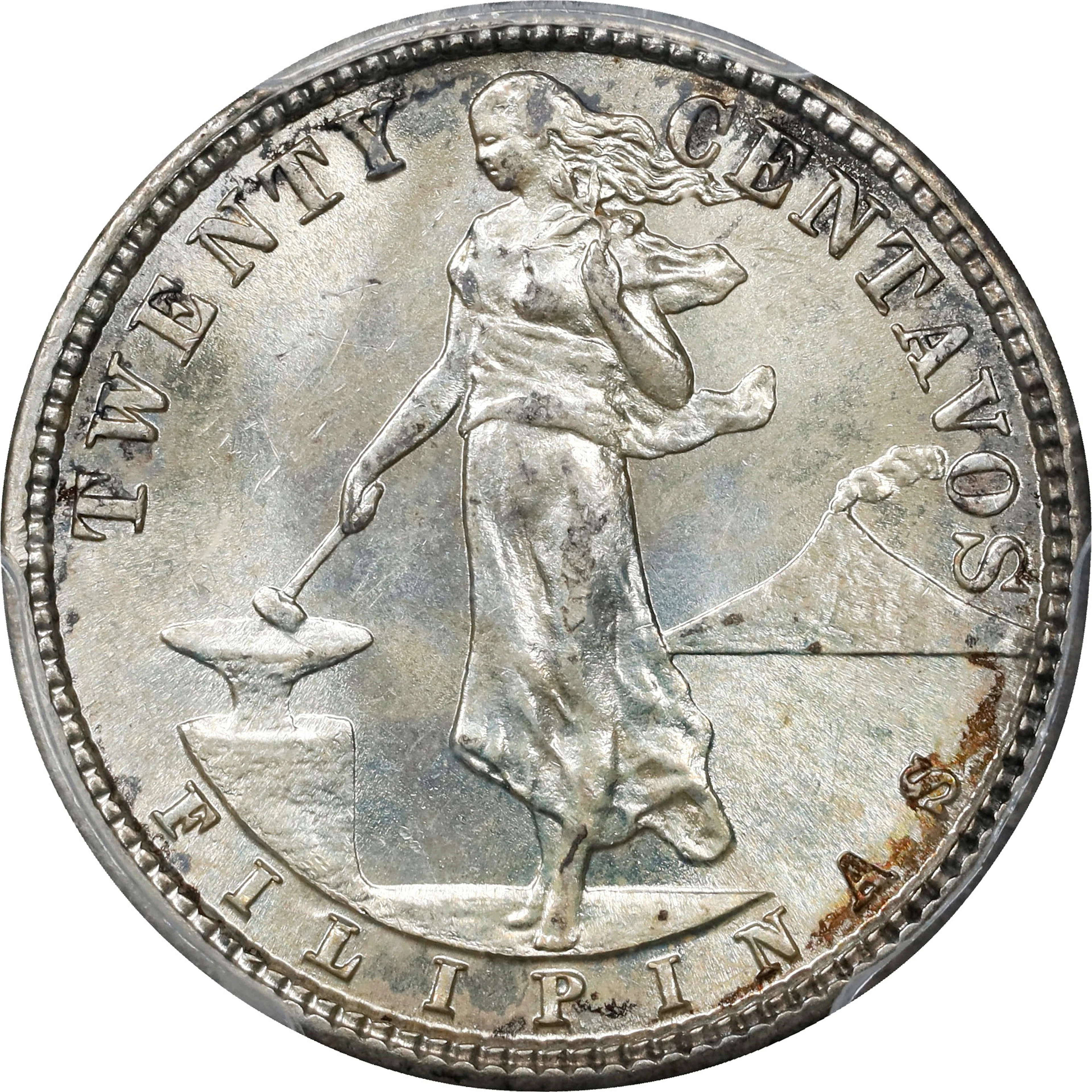PHILIPPINES. 20 Centavos, 1917-S. San Francisco Mint. PCGS MS-63.
