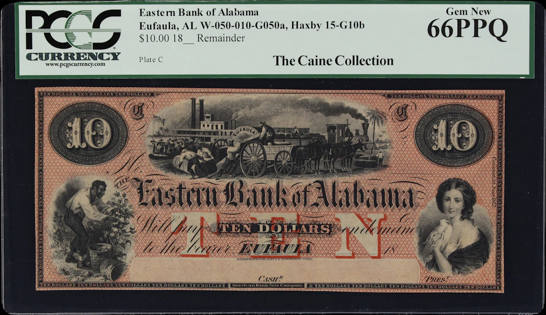 Eufaula, Alabama. Eastern Bank of Alabama. 18xx $10. PCGS Currency