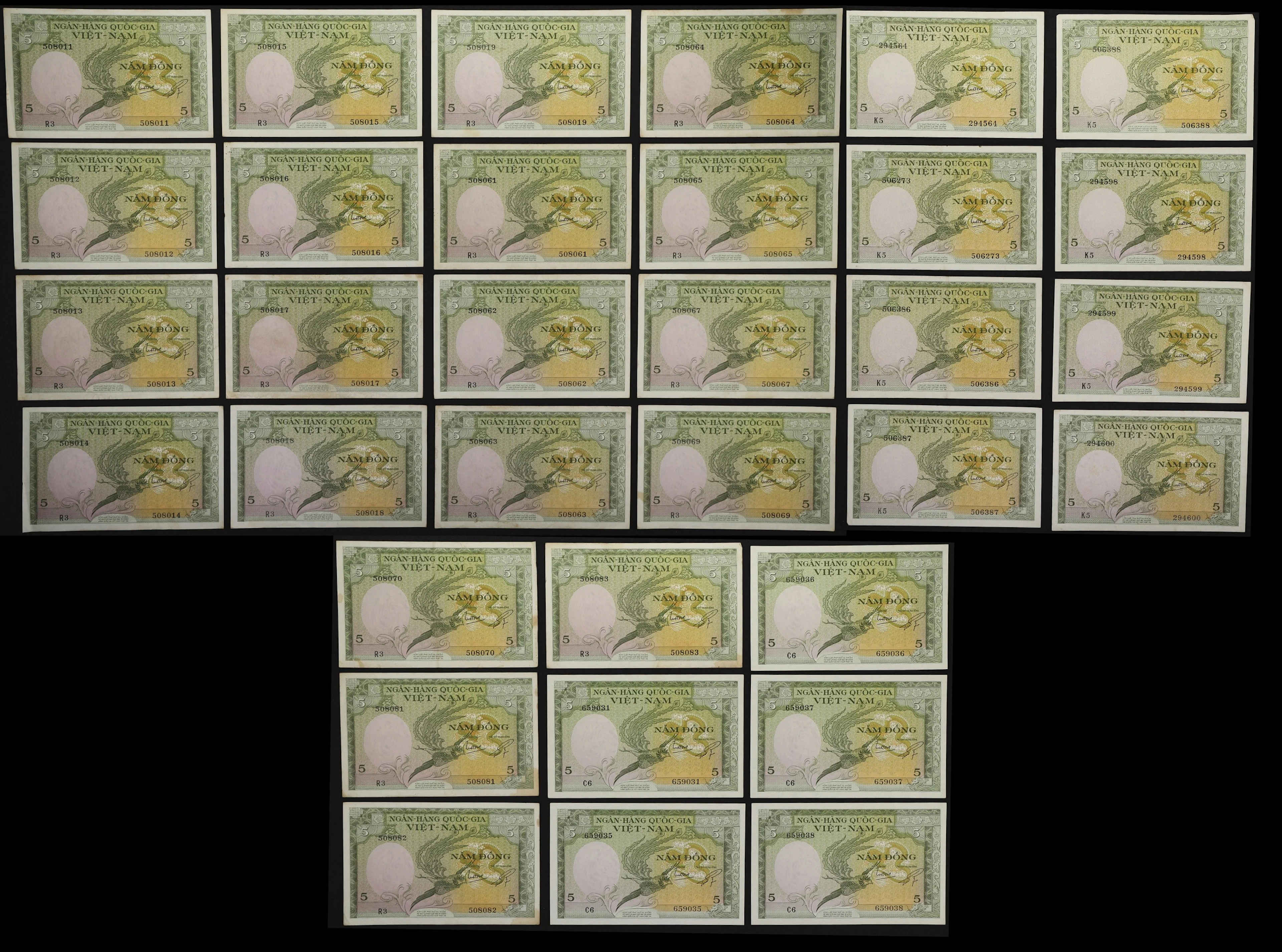 VIETNAM, SOUTH. Lot of (33). National Bank of Vietnam. 5 Dong, ND