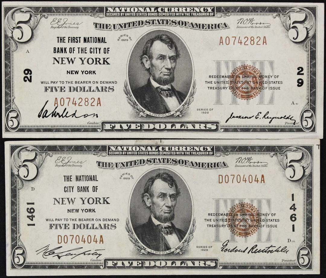 Lot of (2) New York, New York. 1929 Ty. 1 $5 Fr. 1800-1. First NB