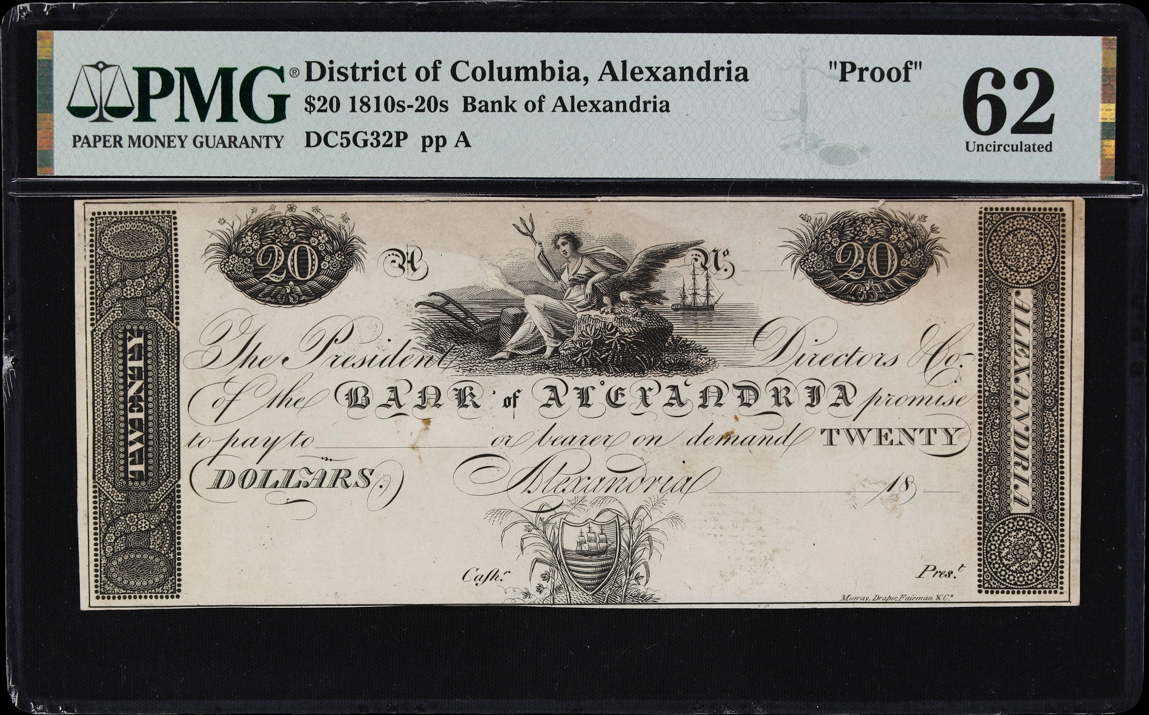 Alexandria, District of Columbia. Bank of Alexandria. 18xx $20. PMG